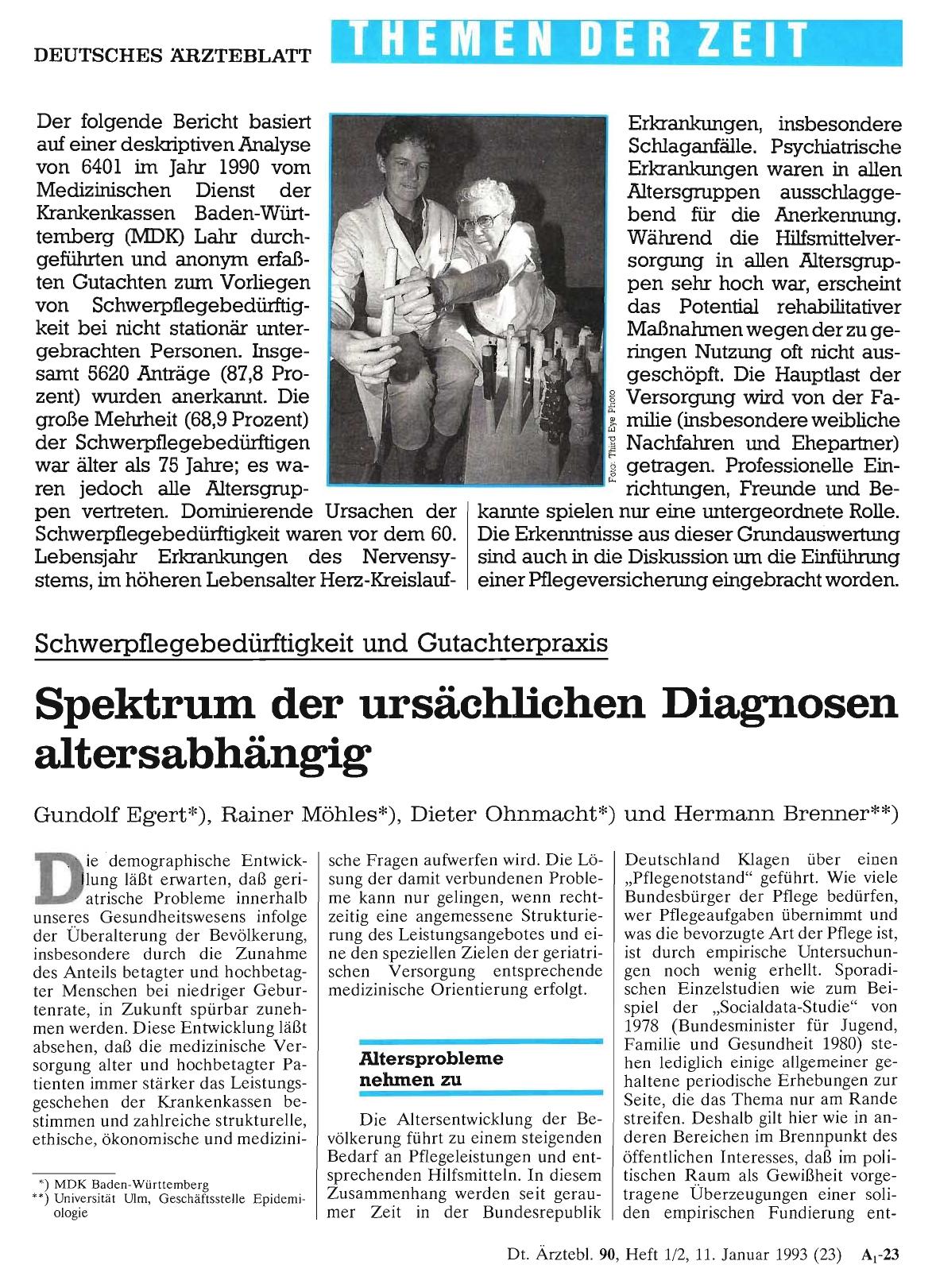 Vorschauseite 1: Schwerpflegebedürftigkeit und Gutachterpraxis: Spektrum der ursächlichen Diagnosen altersabhängig
