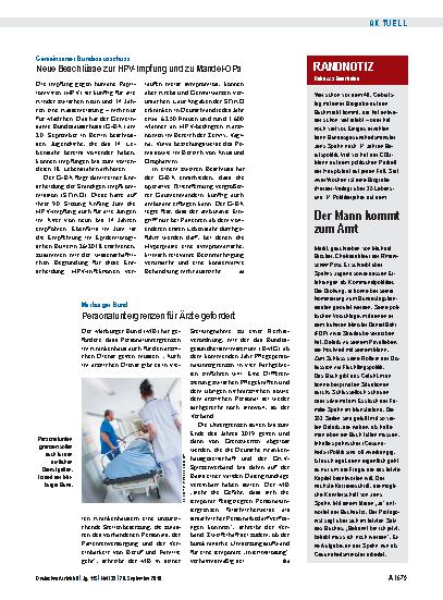 Vorschauseite 1: Gemeinsamer Bundesausschuss: Neue Beschlüsse zur HPV-Impfung und zu Mandel-OPs