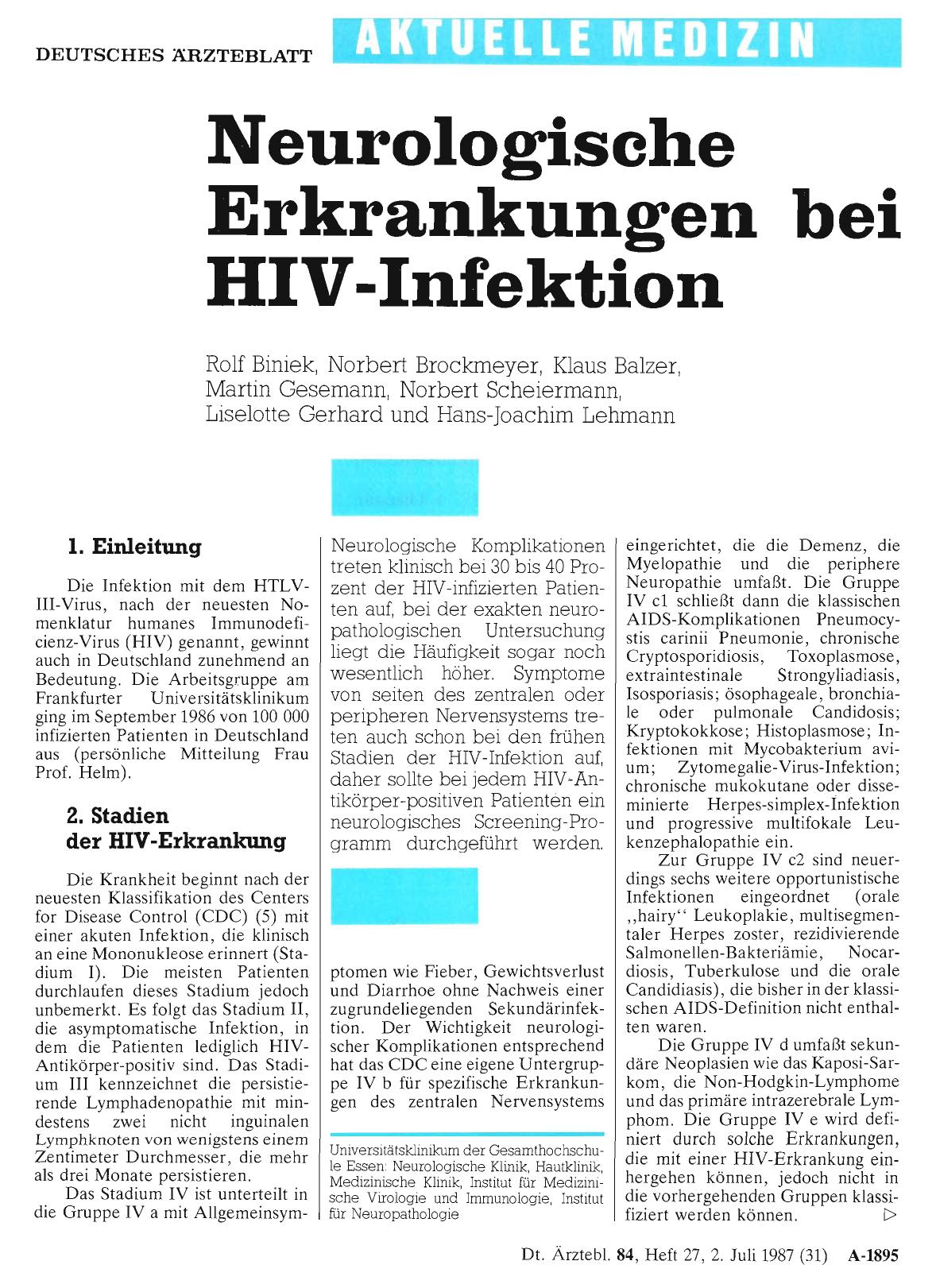 Vorschauseite 1: Neurologische Erkrankungen bei HIV-Infektion
