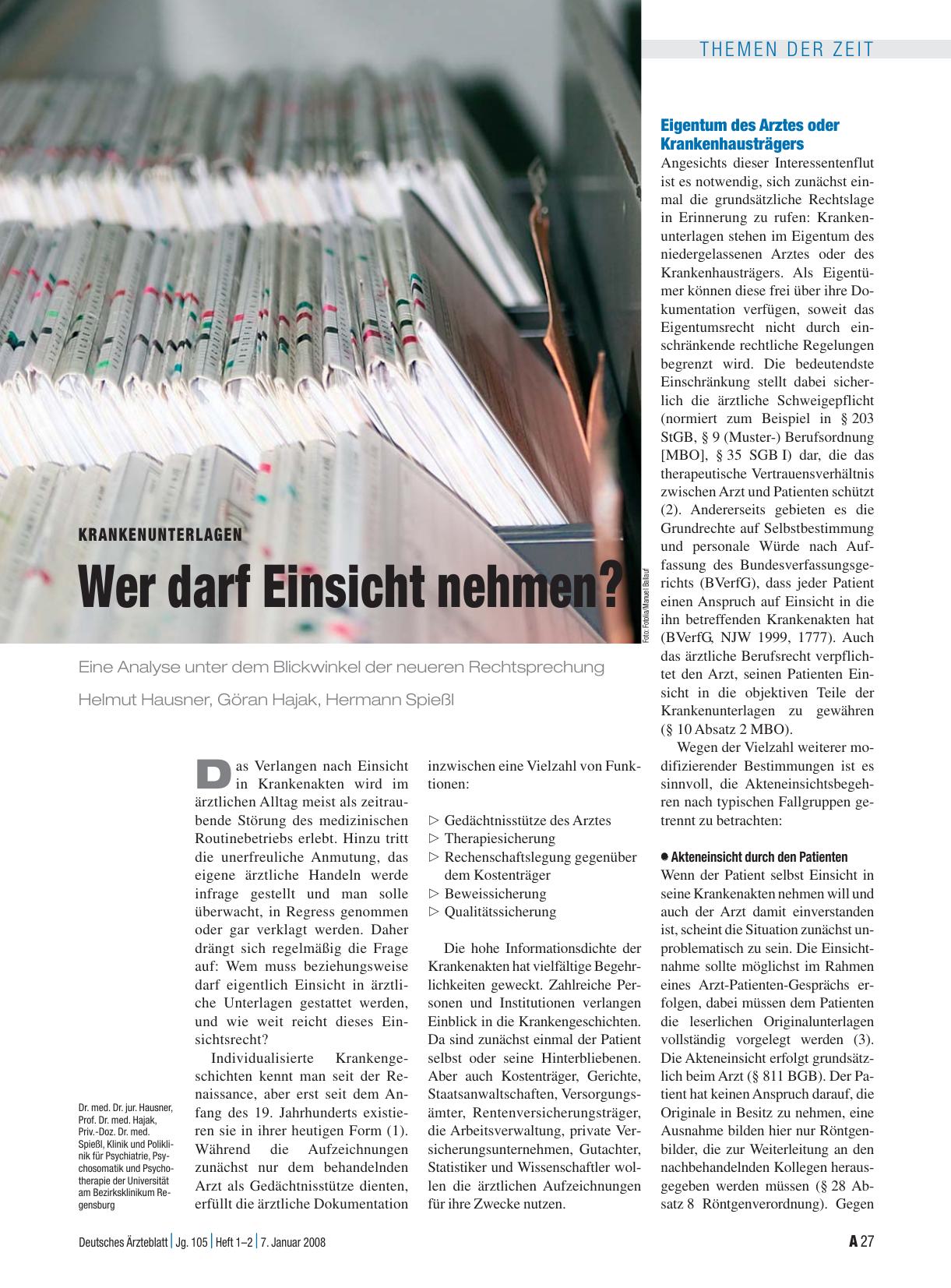 Vorschauseite 1: Krankenunterlagen: Wer darf Einsicht nehmen?