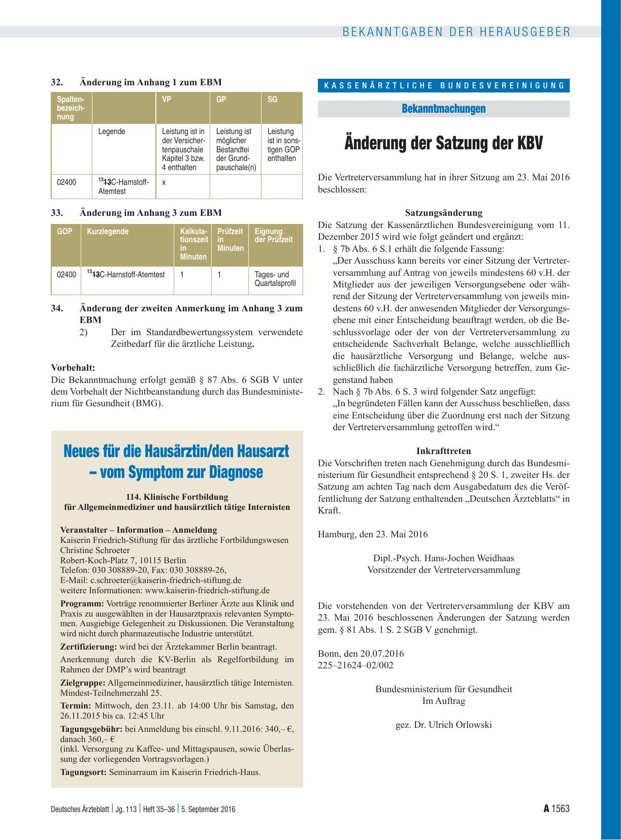 Vorschauseite 1: Änderung der Satzung der KBV