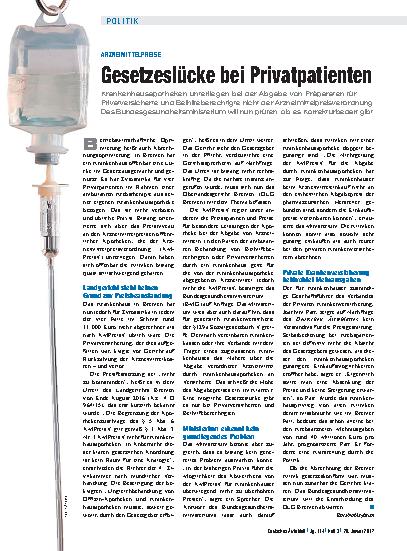 Vorschauseite 1: Arzneimittelpreise: Gesetzeslücke bei Privatpatienten