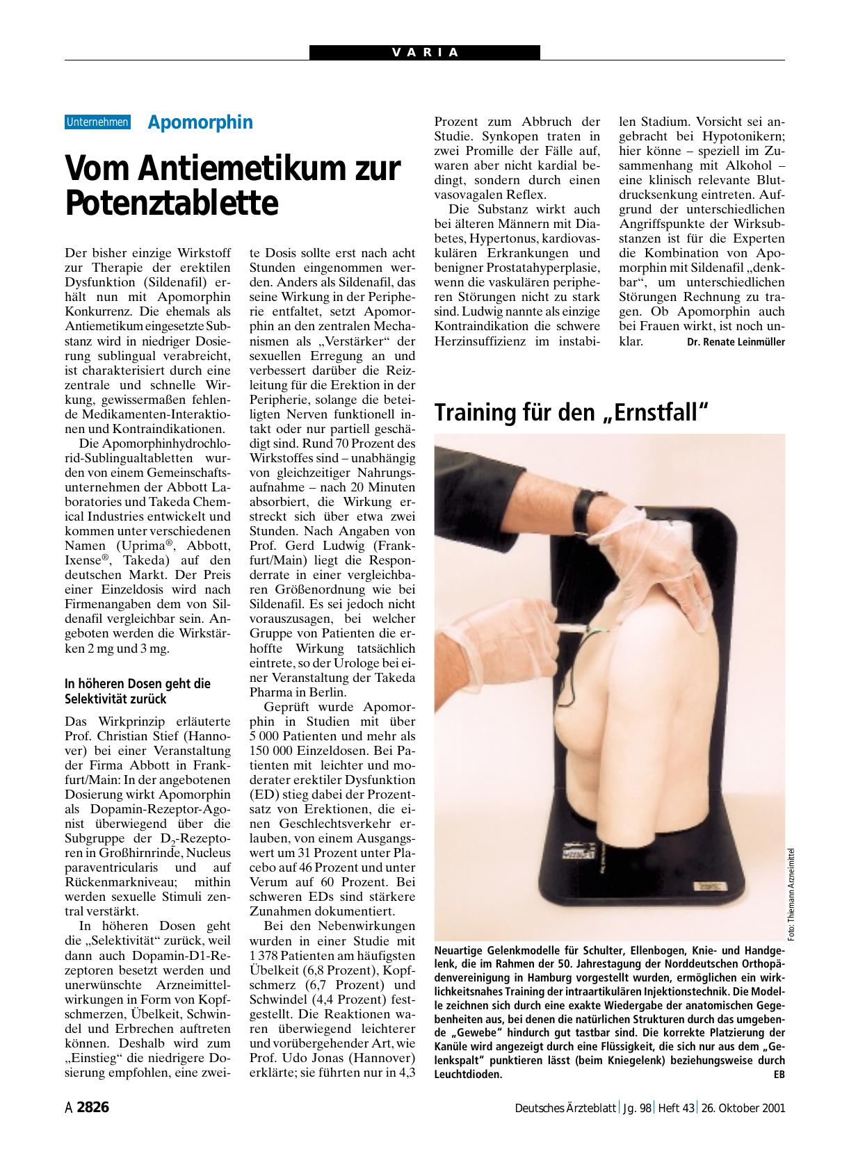 Vorschauseite 1: Apomorphin: Vom Antiemetikum zur Potenztablette