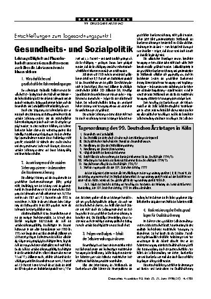 Vorschauseite 1: Entschließungen zum Tagesordnungspunkt I: Gesundheitsund Sozialpolitik