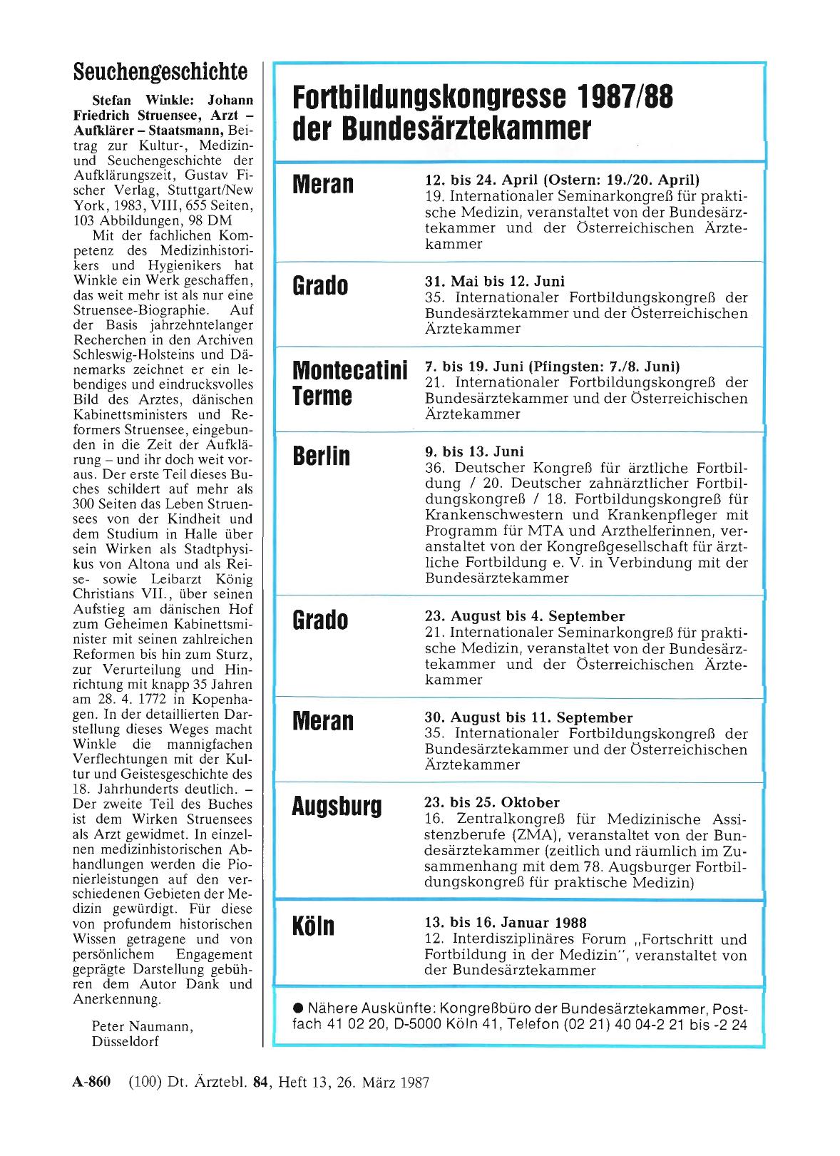 Vorschauseite 1: Fortbildungskongresse 1987/88 der Bundesärztekammer