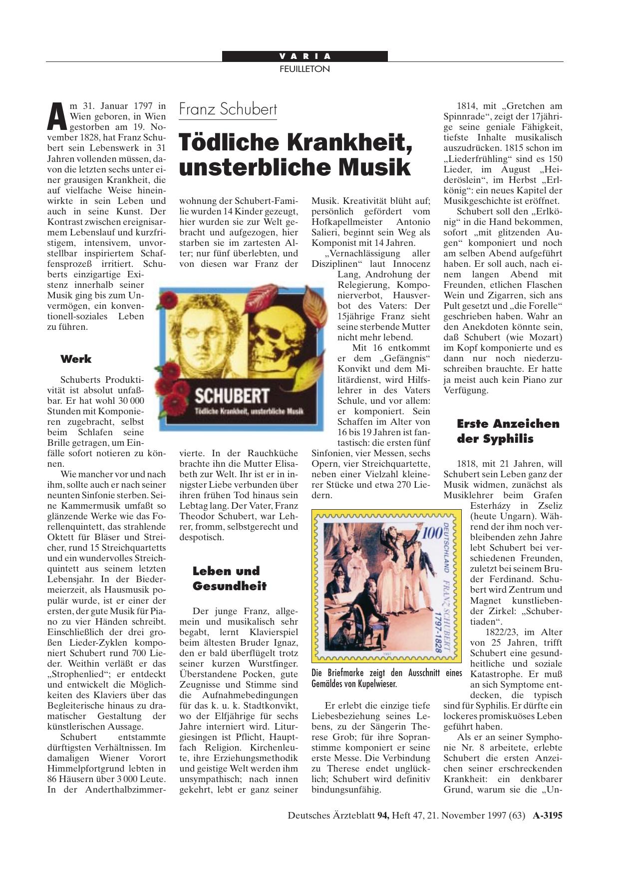 Vorschauseite 1: Franz Schubert: Tödliche Krankheit, unsterbliche Musik