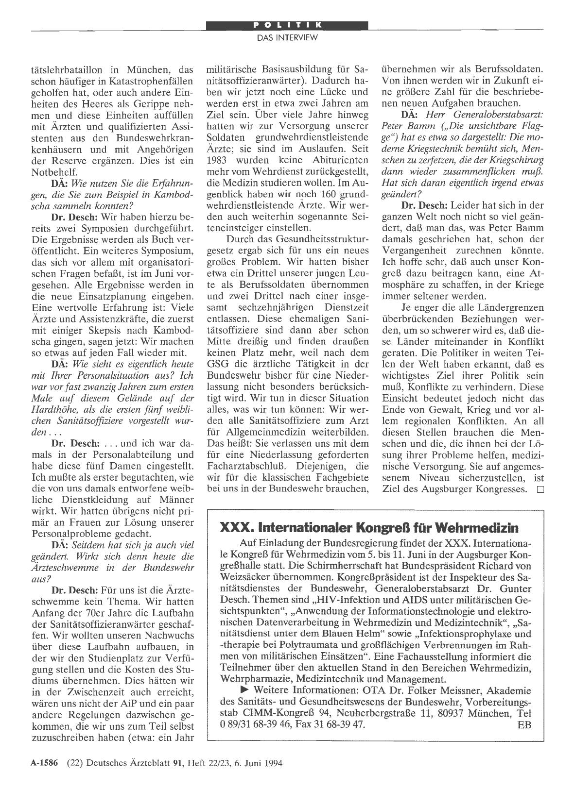 Vorschauseite 1: XXX. Internationaler Kongreß für Wehrmedizin