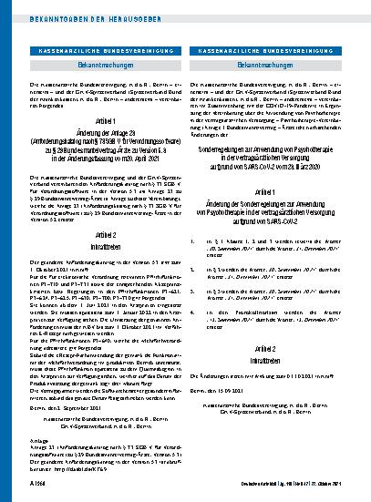 Vorschauseite 1: Änderung der Anlage 23 (Anforderungskatalog nach § 73 SGB V für Verordnungssoftware) zu § 29 Bundesmantelvertrag-Ärzte zu Version 5. 3 in der Änderungsfassung vom 20. April 2021