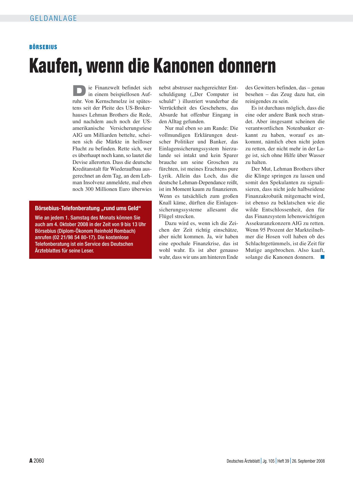 Vorschauseite 1: Börsebius: Kaufen, wenn die Kanonen donnern