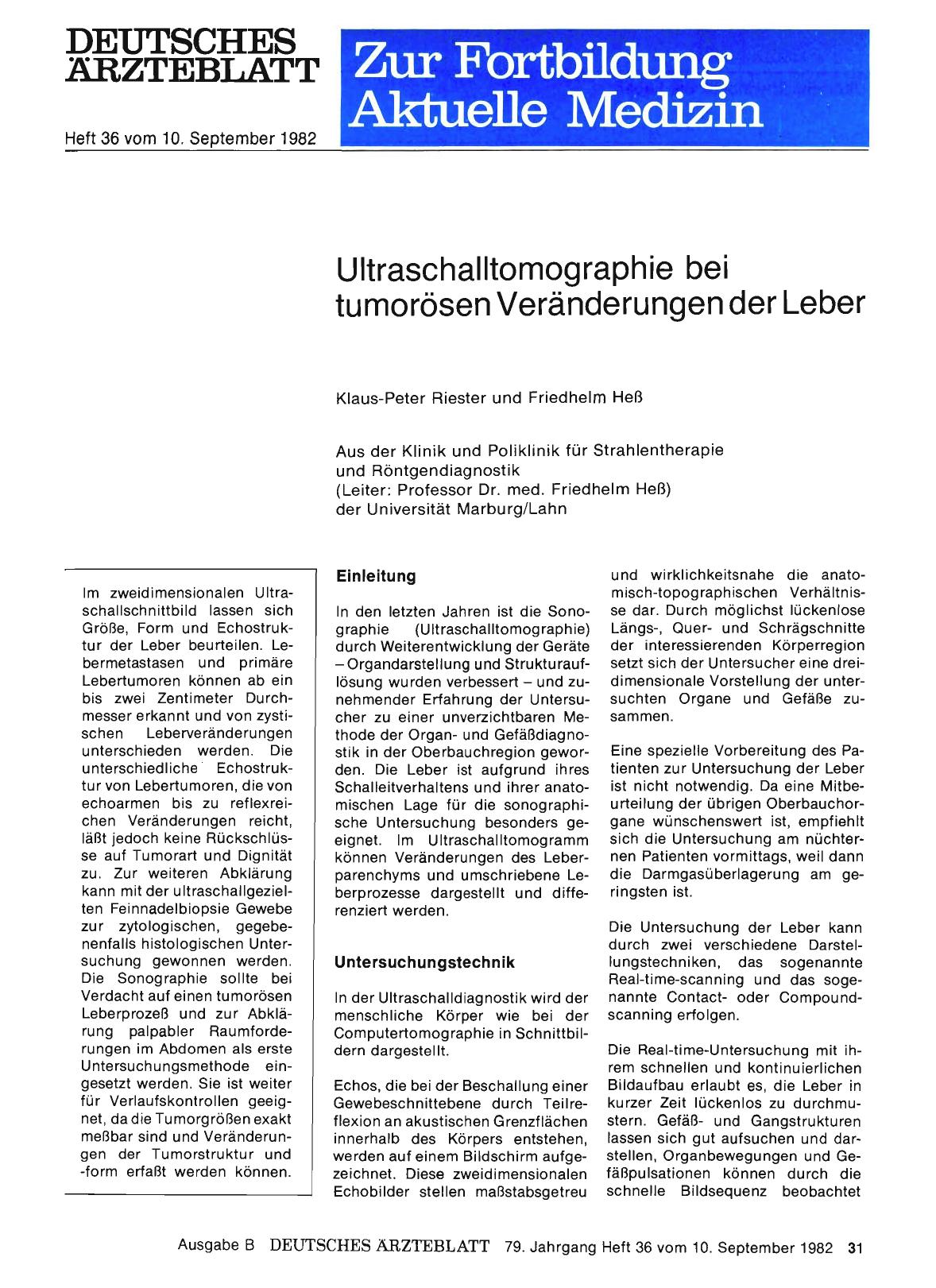 Vorschauseite 1: Ultraschalltomographie bei tumorösen Veränderungen der Leber