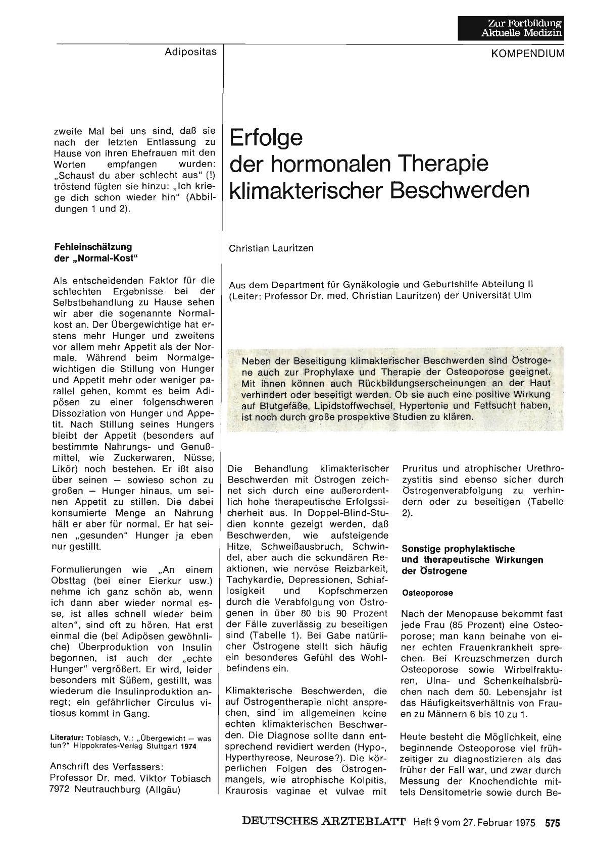 Vorschauseite 1: Erfolge der hormonalen Therapie klimakterischer Beschwerden