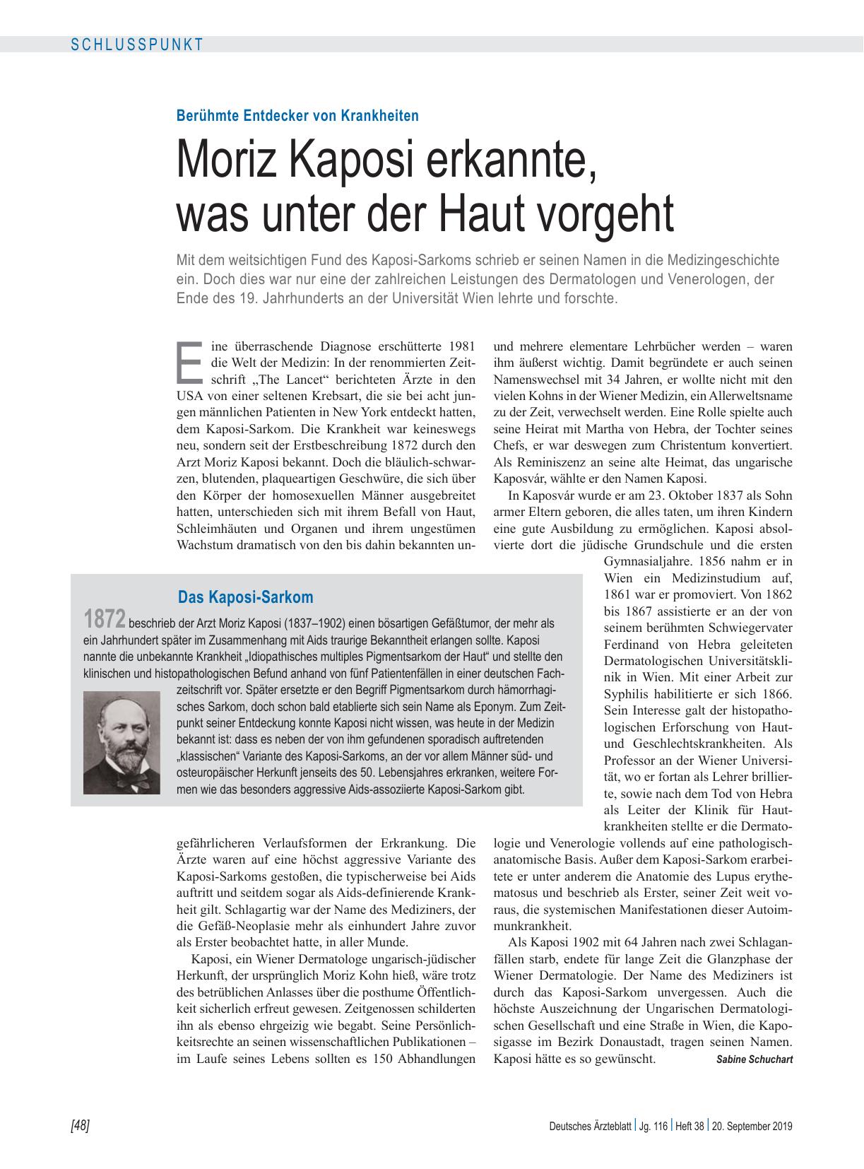 Vorschauseite 1: Berühmte Entdecker von Krankheiten: Moriz Kaposi erkannte, was unter der Haut vorgeht