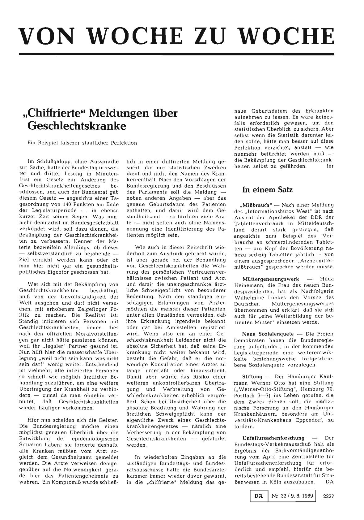 Vorschauseite 1: „Chiffrierte" Meldungen über Geschlechtskranke