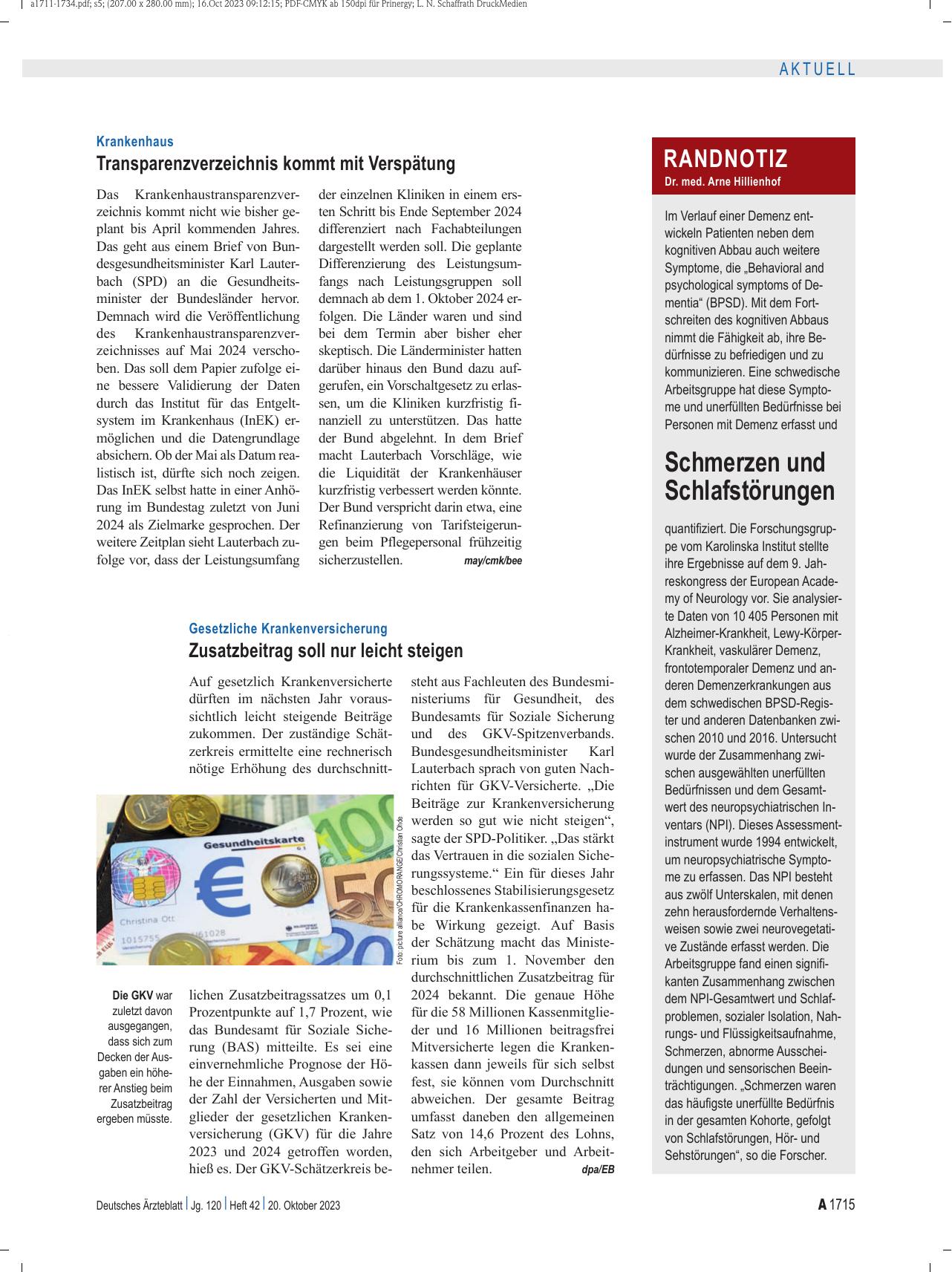 Vorschauseite 1: Krankenhaus: Transparenzverzeichnis kommt mit Verspätung