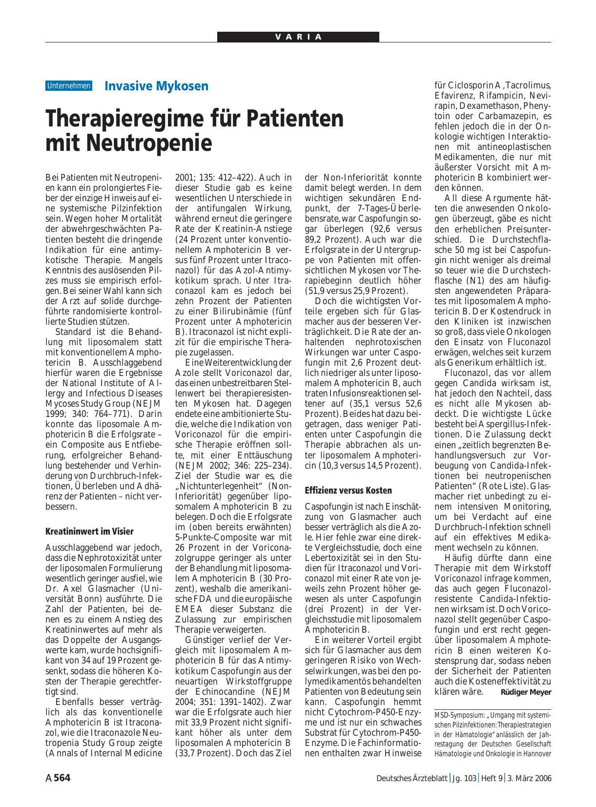 Vorschauseite 1: Invasive Mykosen: Therapieregime für Patienten mit Neutropenie