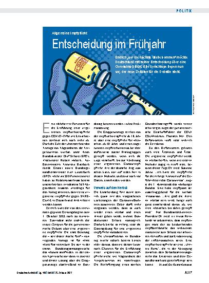 Vorschauseite 1: Allgemeine Impfpflicht: Entscheidung im Frühjahr