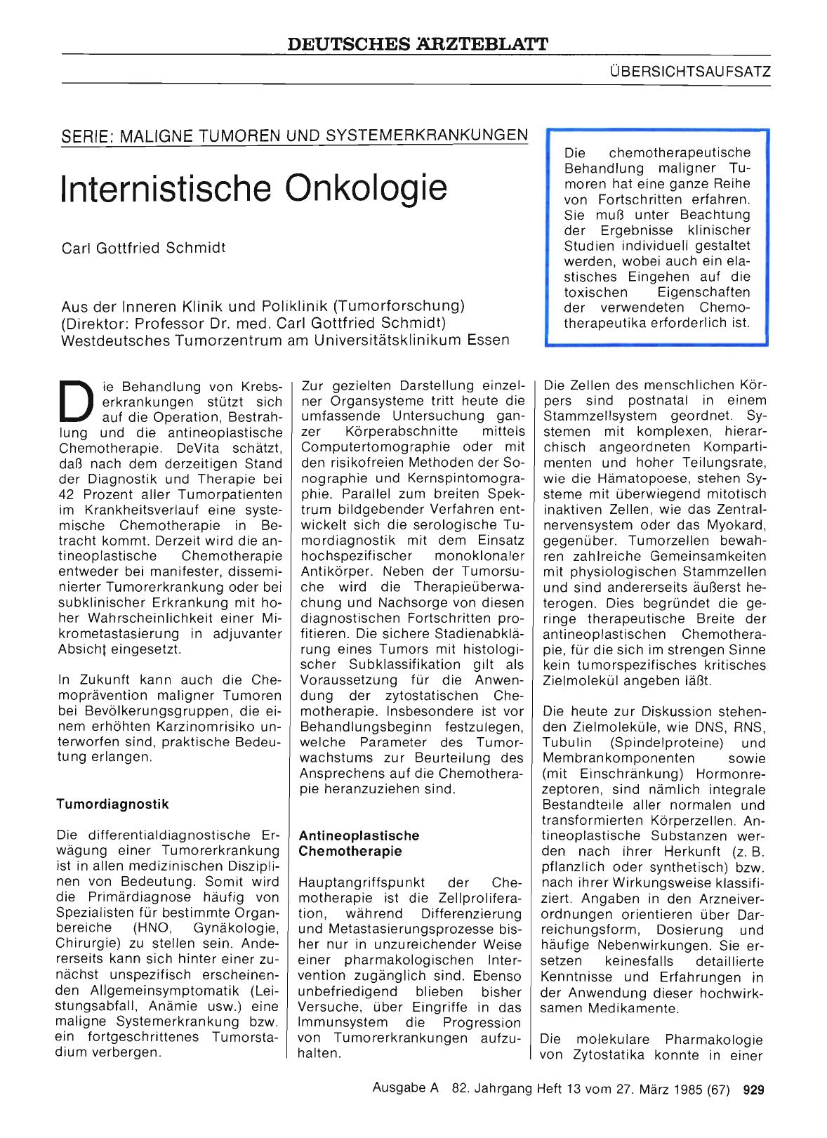 Vorschauseite 1: Serie: Maligne Tumoren und Systemerkrankungen: Internistische Onkologie