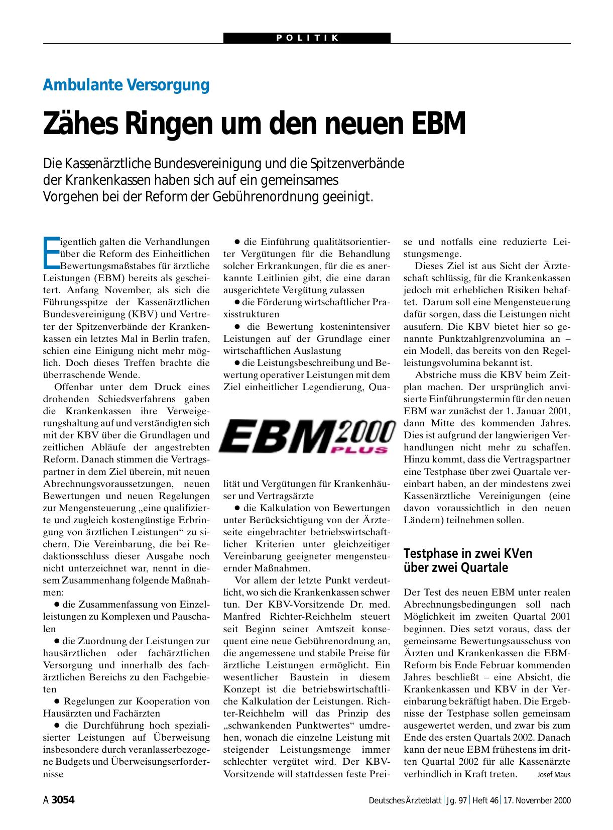 Vorschauseite 1: Ambulante Versorgung: Zähes Ringen um den neuen EBM