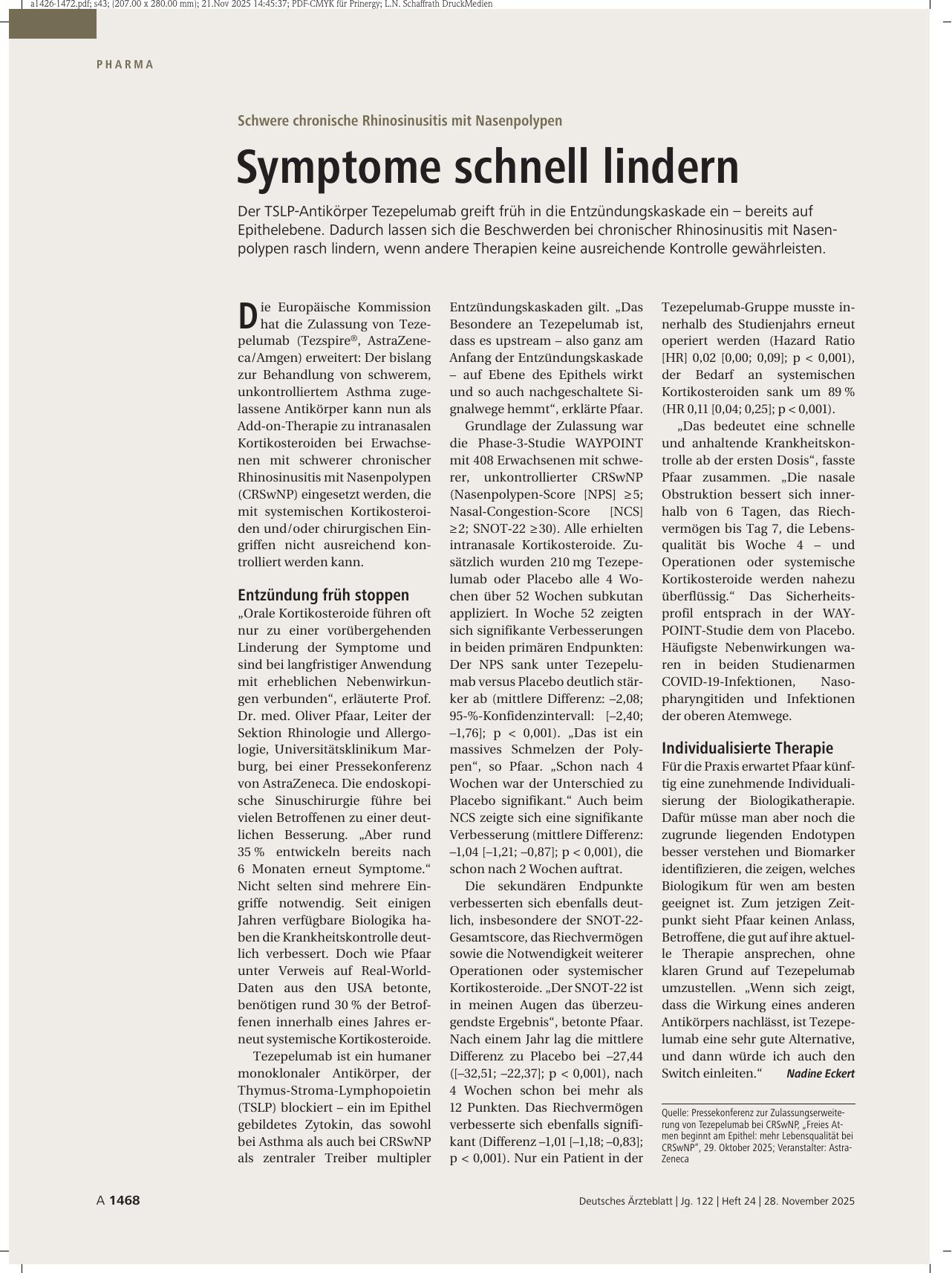 Vorschauseite 1: Schwere chronische Rhinosinusitis mit Nasenpolypen: Symptome schnell lindern