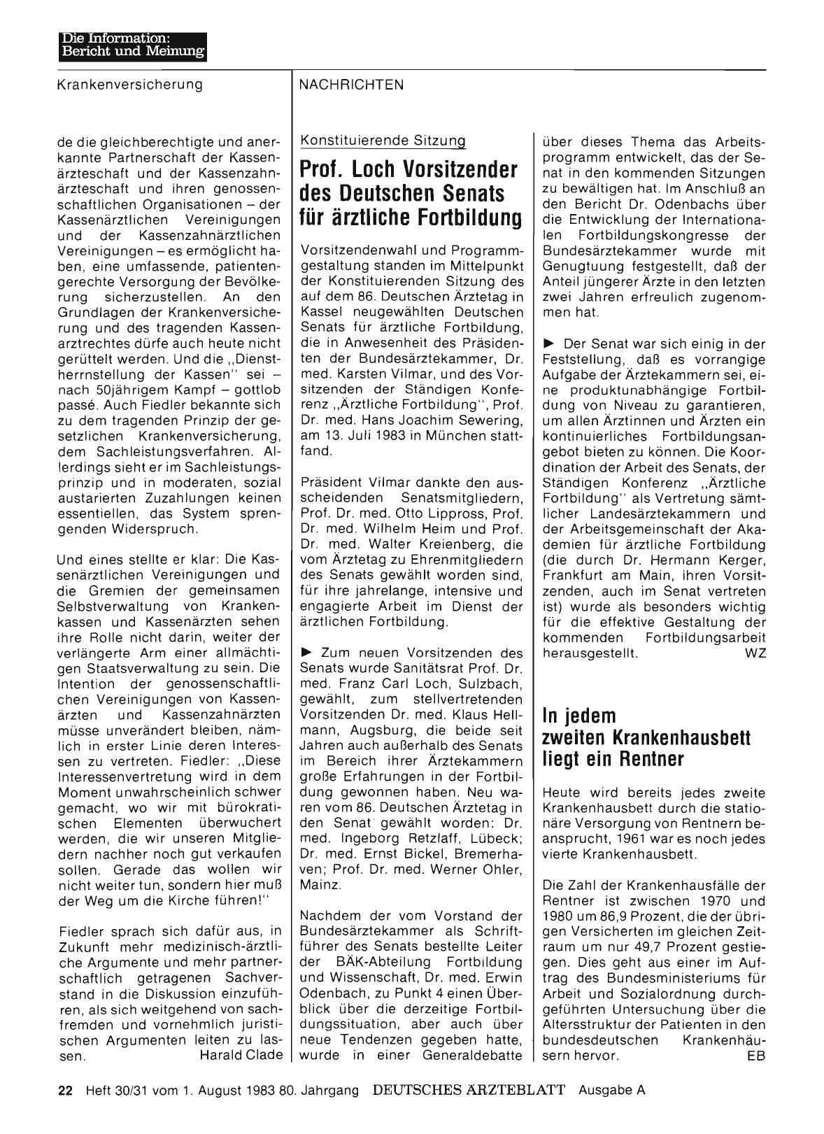 Vorschauseite 1: Konstituierende Sitzung: Prof. Loch Vorsitzender des Deutschen Senats für ärztliche Fortbildung