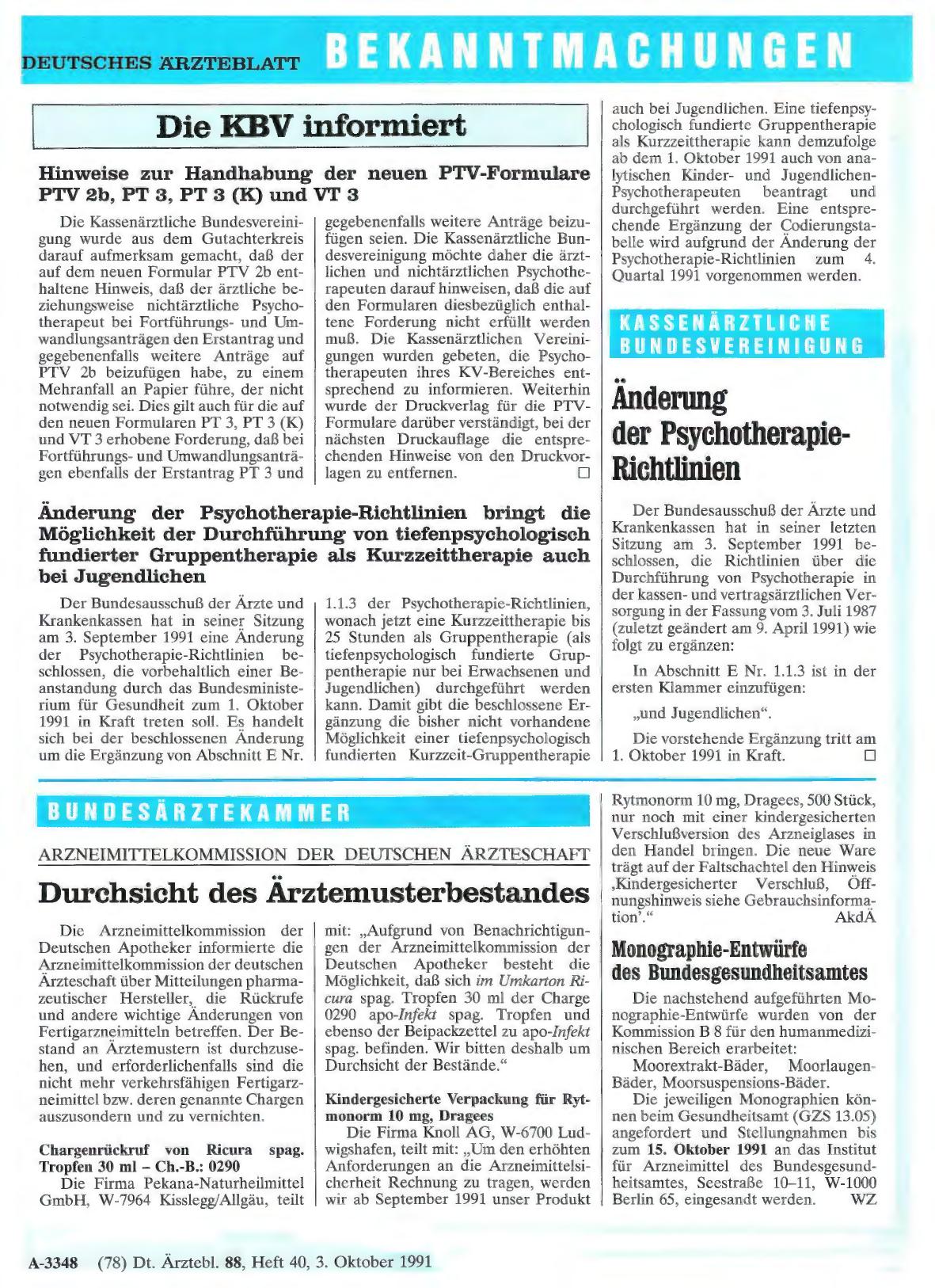Vorschauseite 1: ARZNEIMITTELKOMMISSION DER DEUTSCHEN ÄRZTESCHAFT: Durchsicht des Ärztemusterbestandes