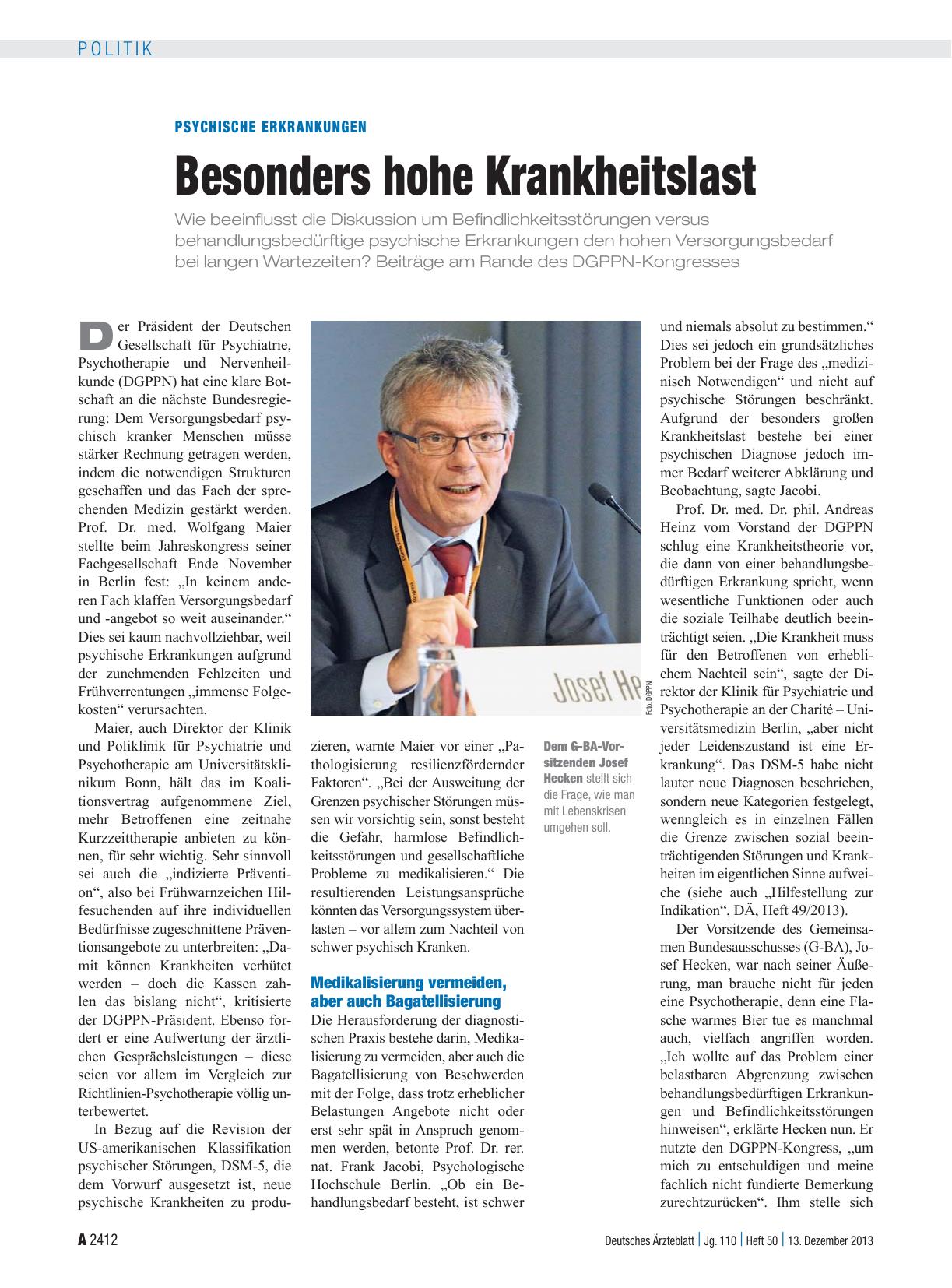 Vorschauseite 1: Psychische Erkrankungen: Besonders hohe Krankheitslast