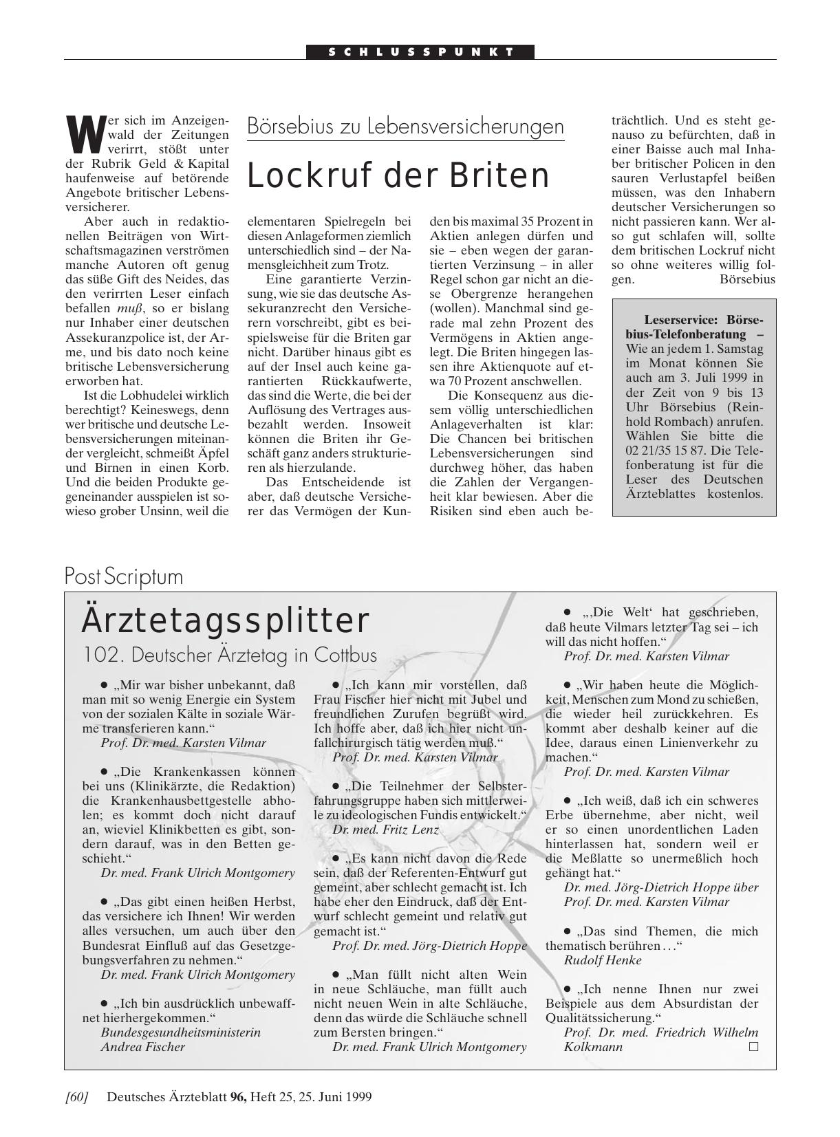 Vorschauseite 1: Ärztetagssplitter: 102. Deutscher Ärztetag in Cottbus