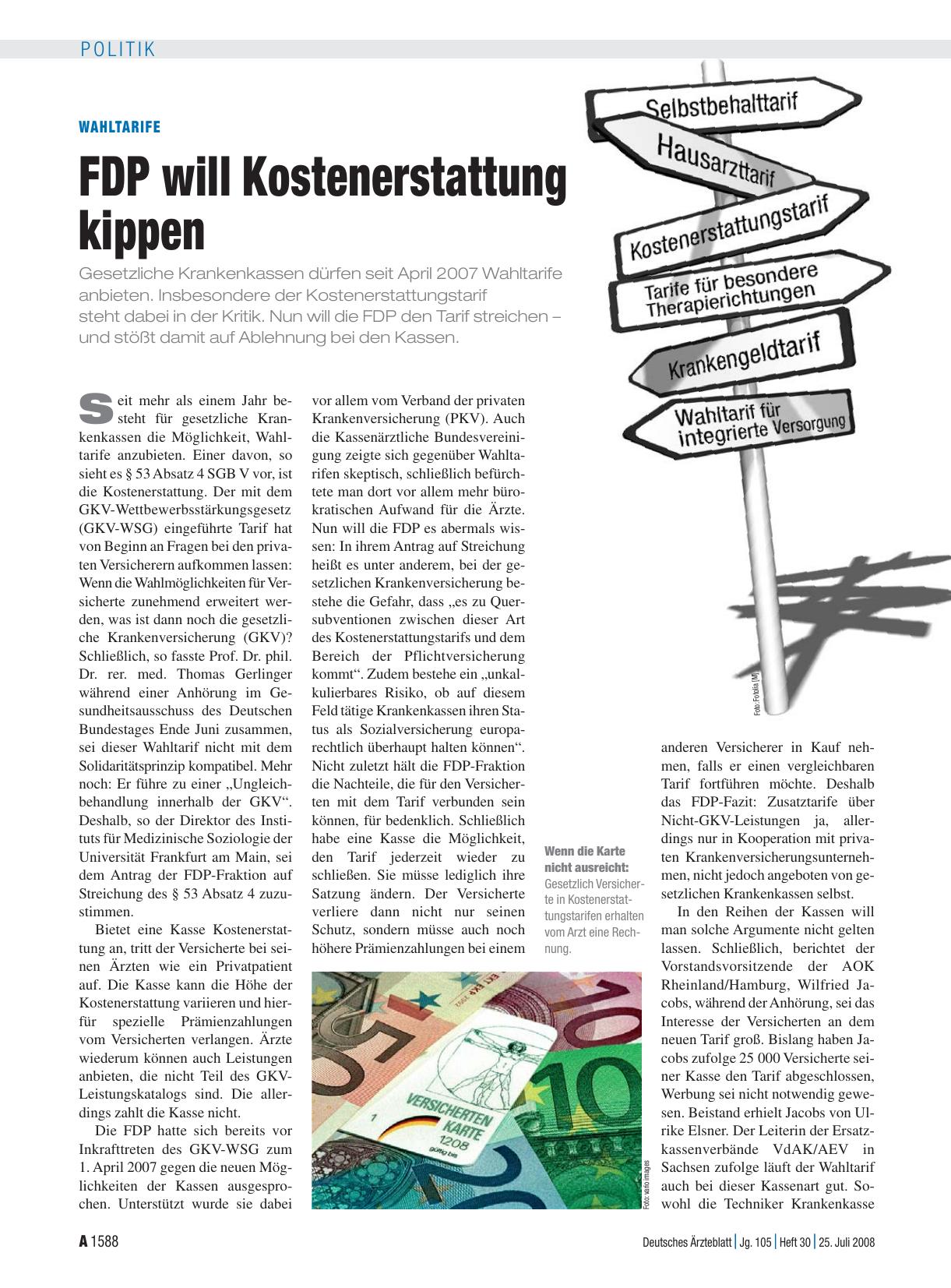 Vorschauseite 1: Wahltarife: FDP will Kostenerstattung kippen