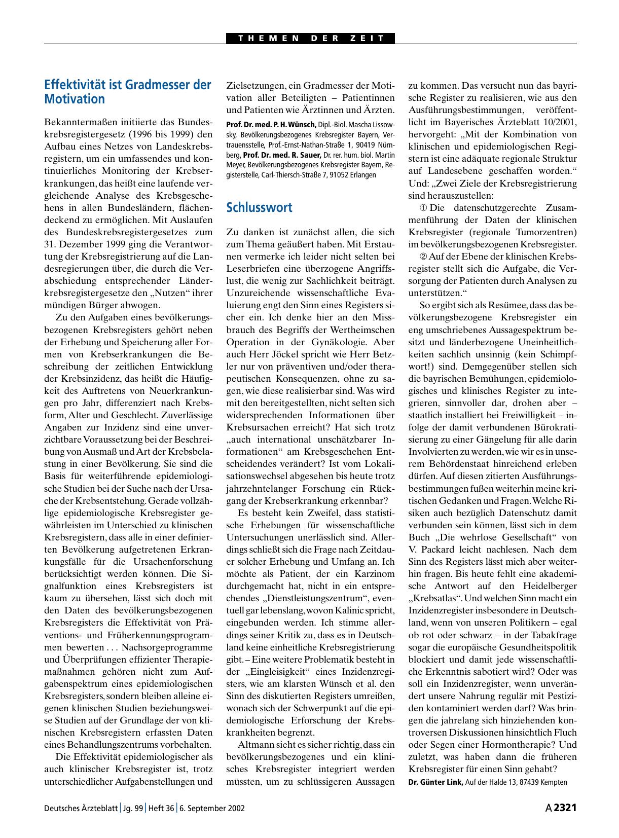 Vorschauseite 1: Krebsregister – Nutzen-Schaden-Abwägung: Effektivität ist Gradmesser der Motivation