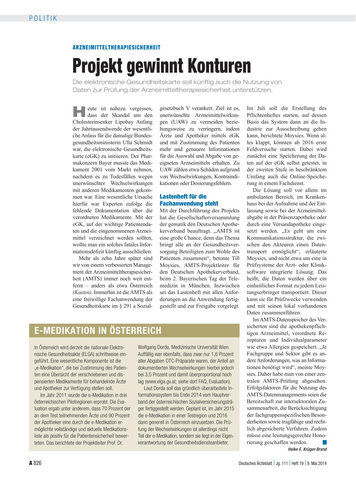 Vorschauseite 1: Arzneimitteltherapiesicherheit: Projekt gewinnt Konturen