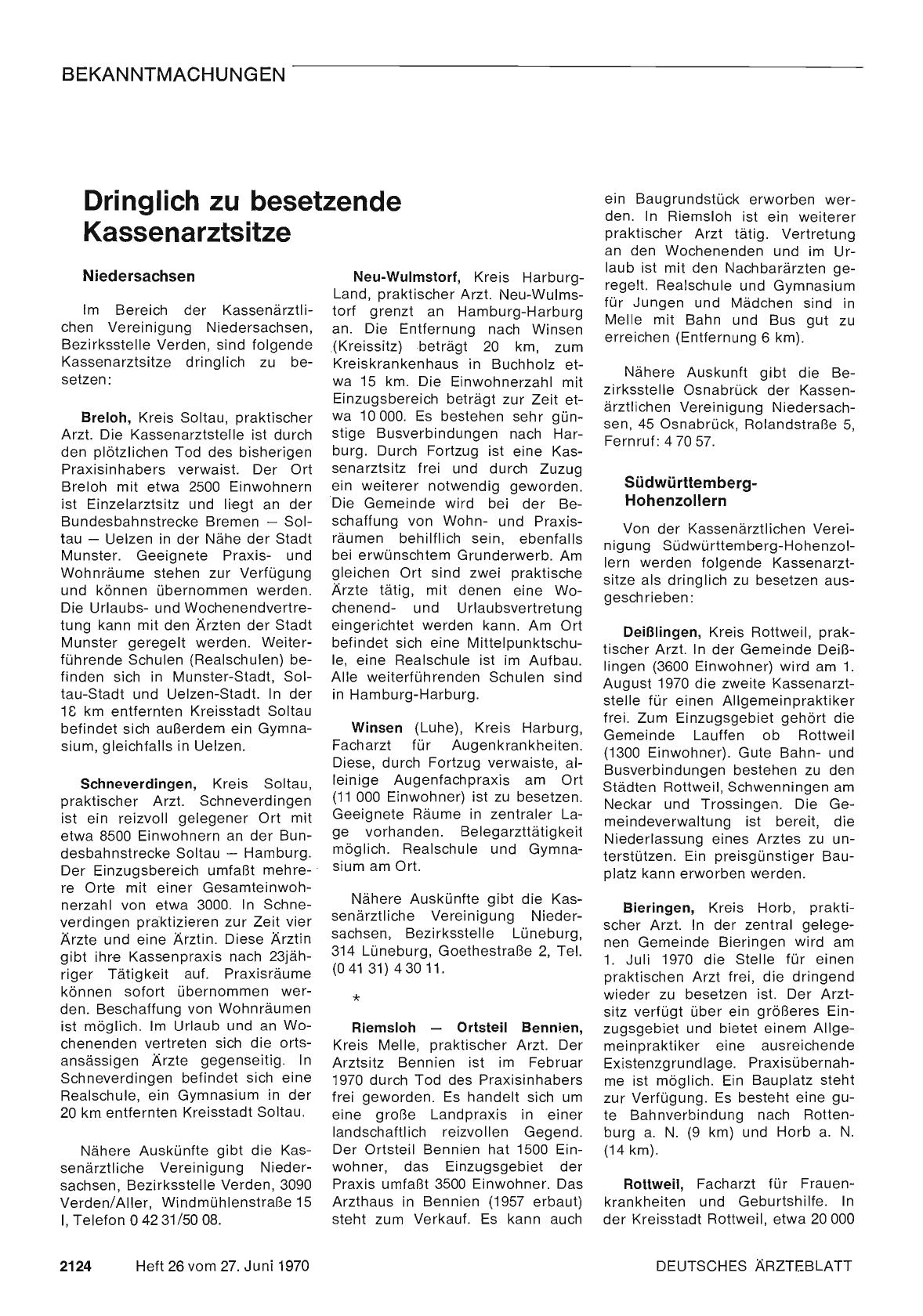 Vorschauseite 1: Dringlich zu besetzende Kassenarztsitze