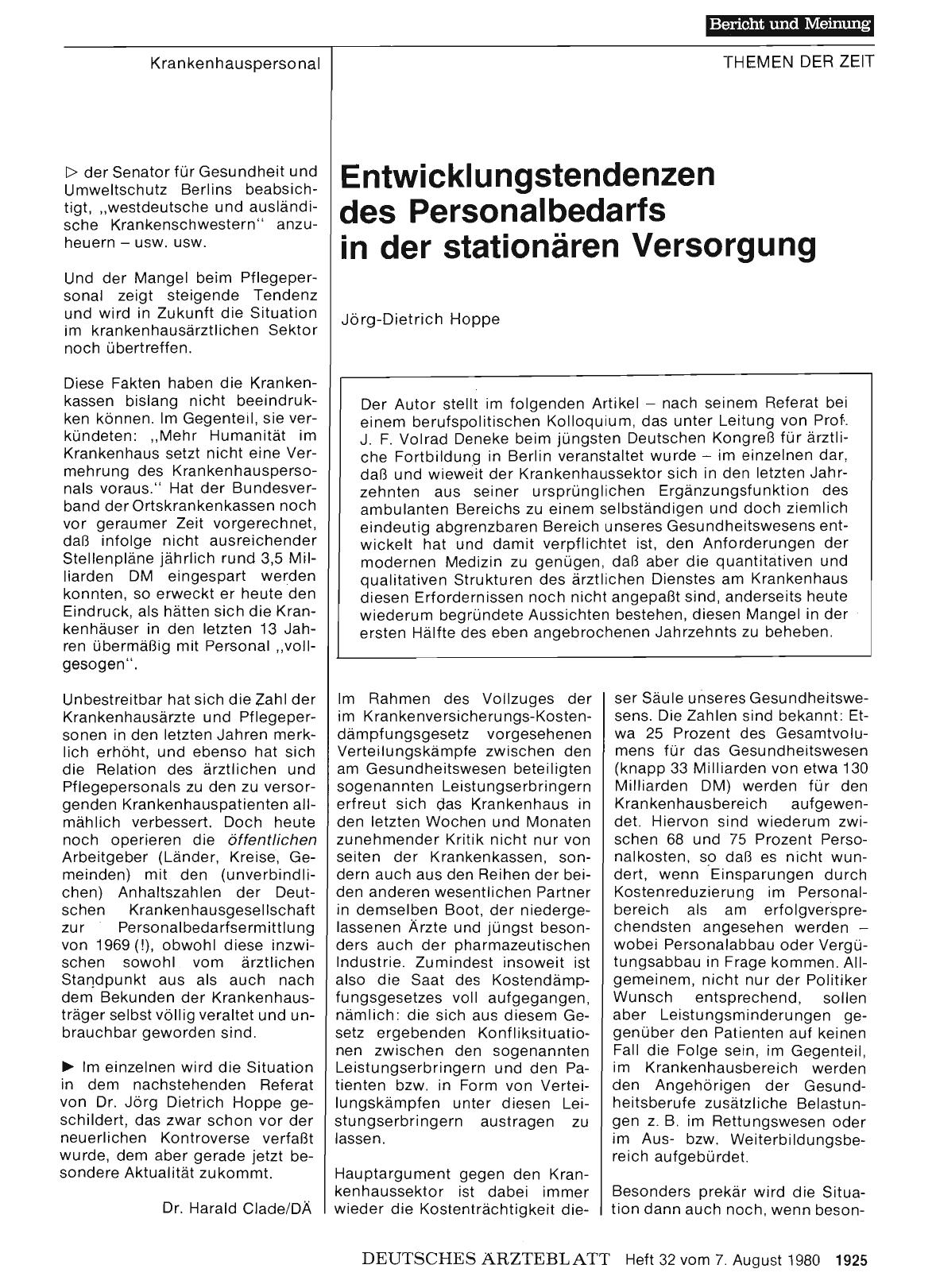 Vorschauseite 1: Entwicklungstendenzen des Personalbedarfs in der stationären Versorgung