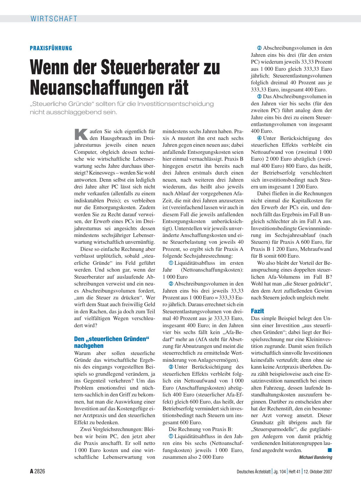 Vorschauseite 1: Praxisführung: Wenn der Steuerberater zu Neuanschaffungen rät