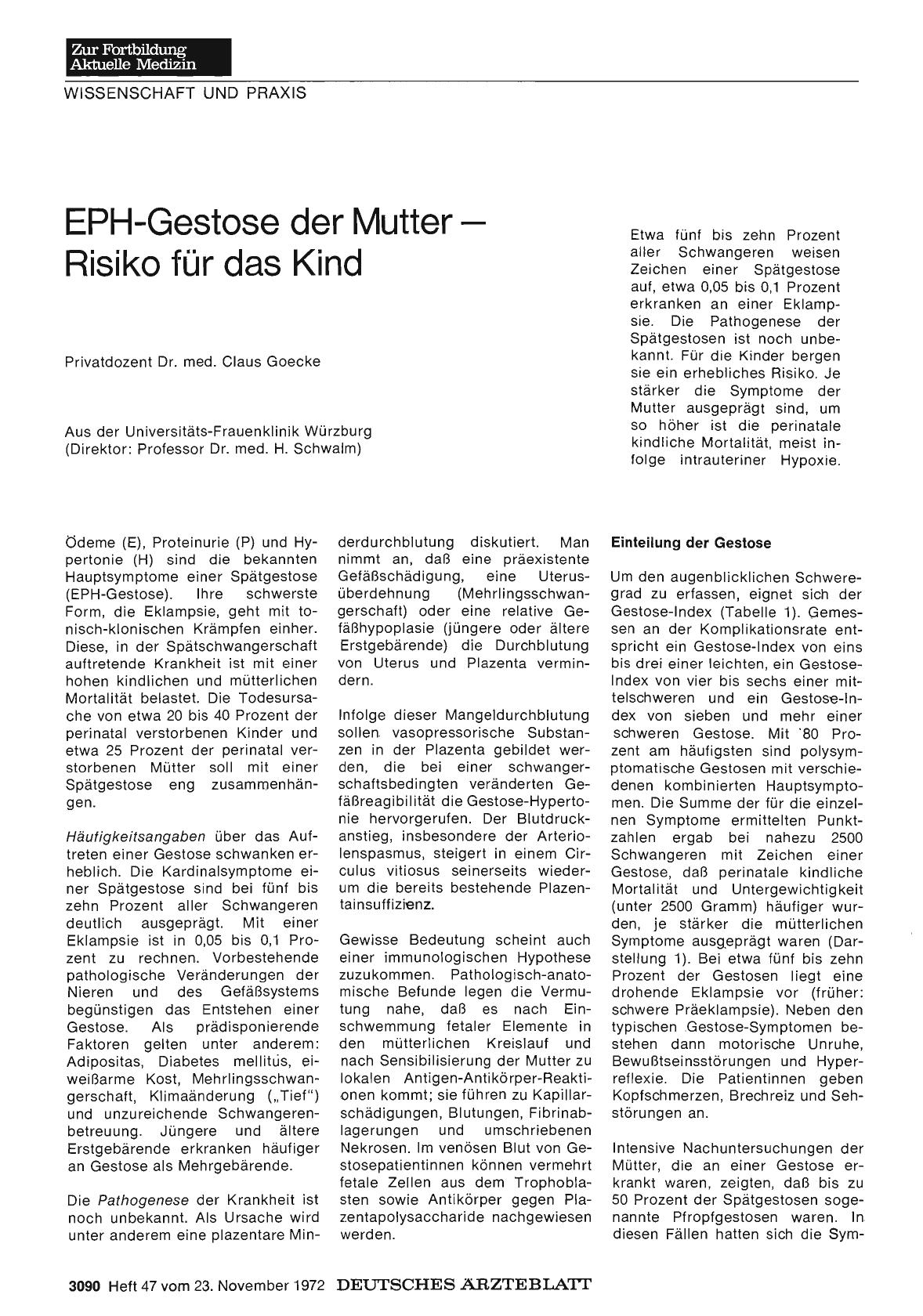 Vorschauseite 1: EPH-Gestose der Mutter — Risiko für das Kind