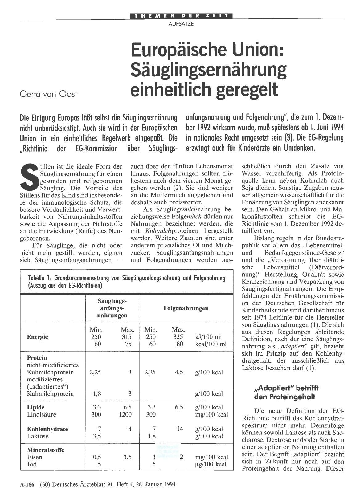 Vorschauseite 1: Europäische Union: Säuglingsernährung einheitlich geregelt