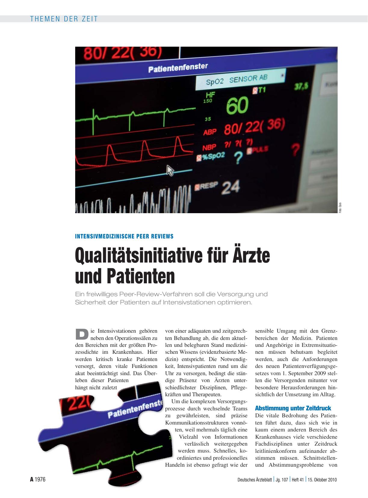 Vorschauseite 1: Intensivmedizinische Peer Reviews: Qualitätsinitiative für Ärzte und Patienten