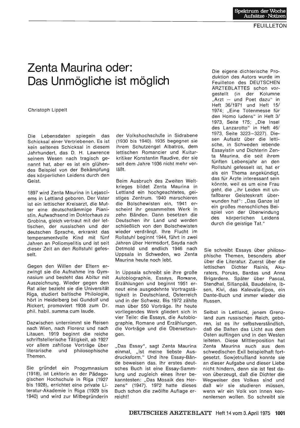 Vorschauseite 1: Zenta Maurina oder: Das Unmögliche ist möglich