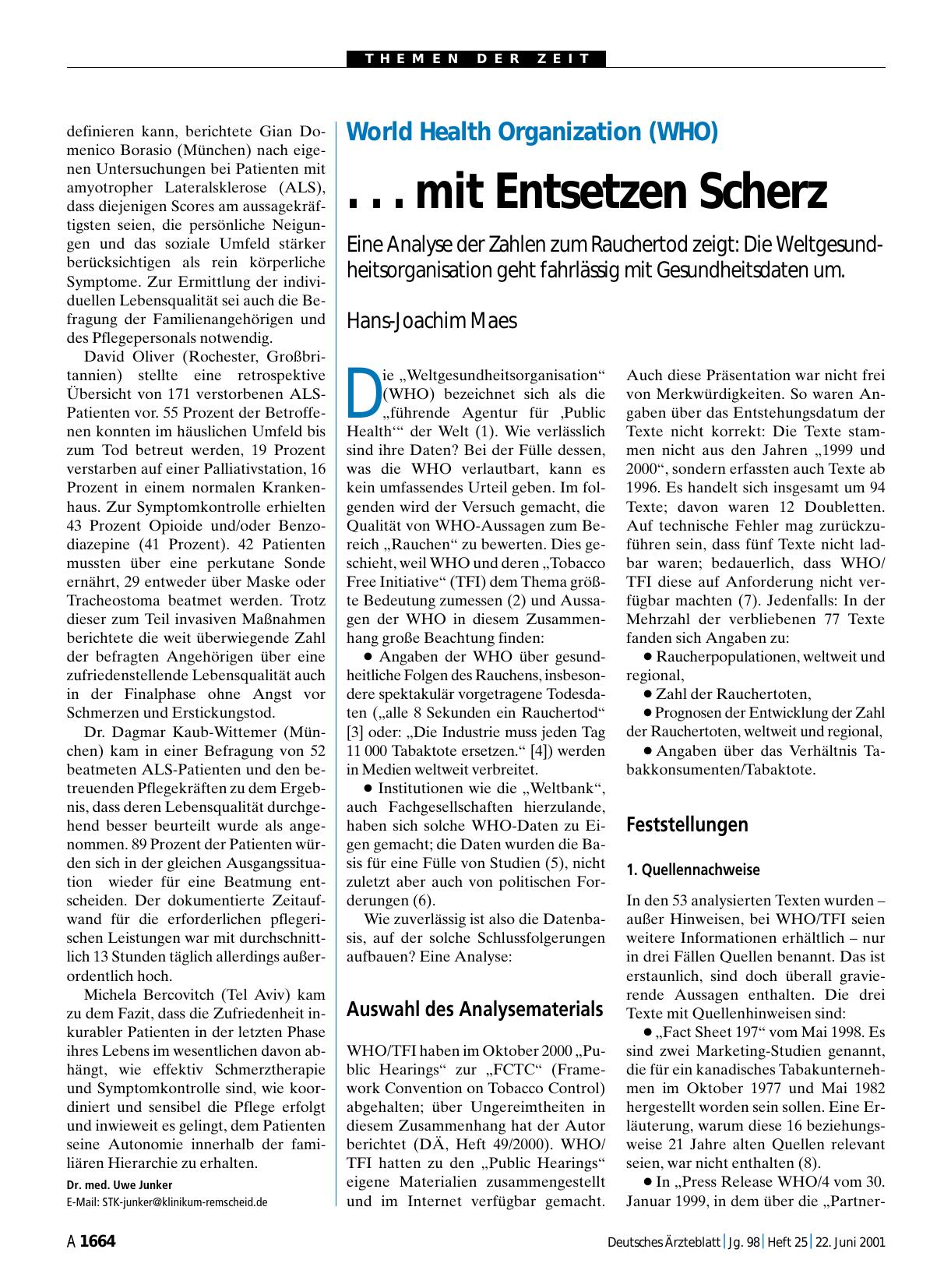 Vorschauseite 1: World Health Organization (WHO): .. . mit Entsetzen Scherz