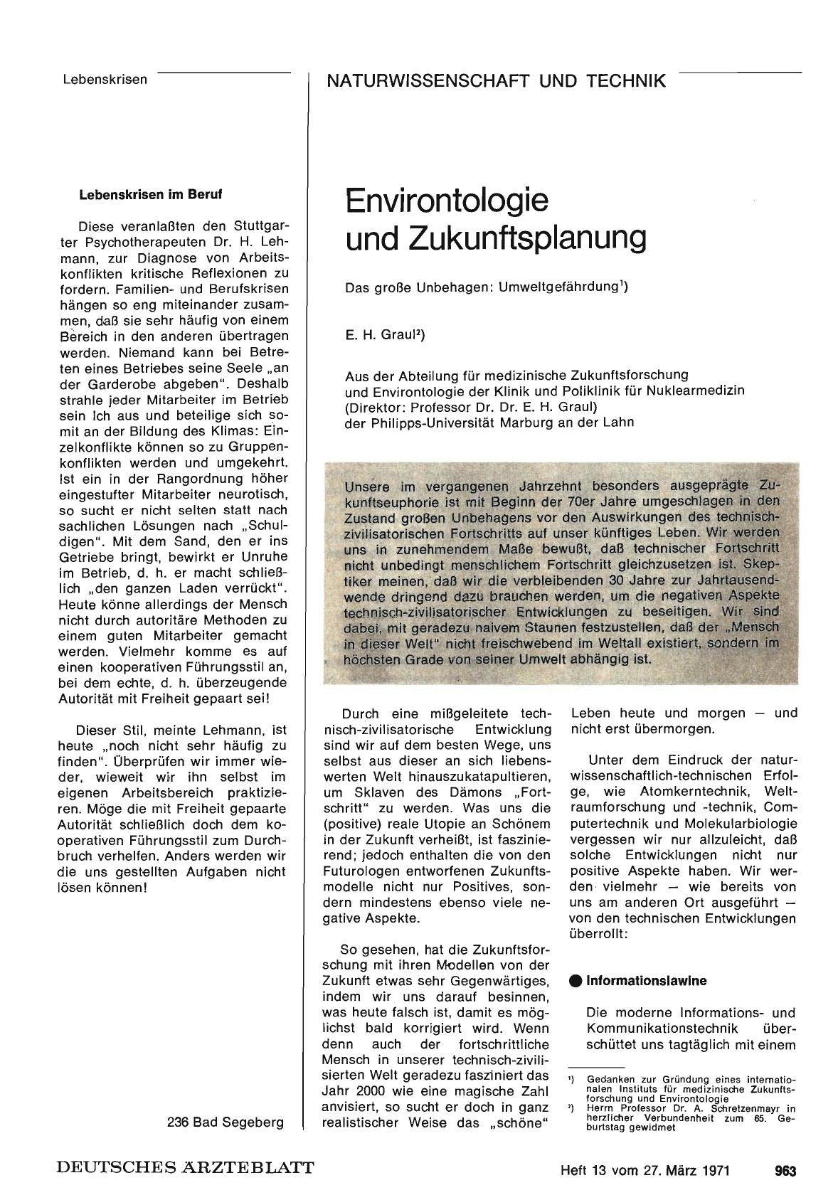 Vorschauseite 1: Environtologie und Zukunftsplanung