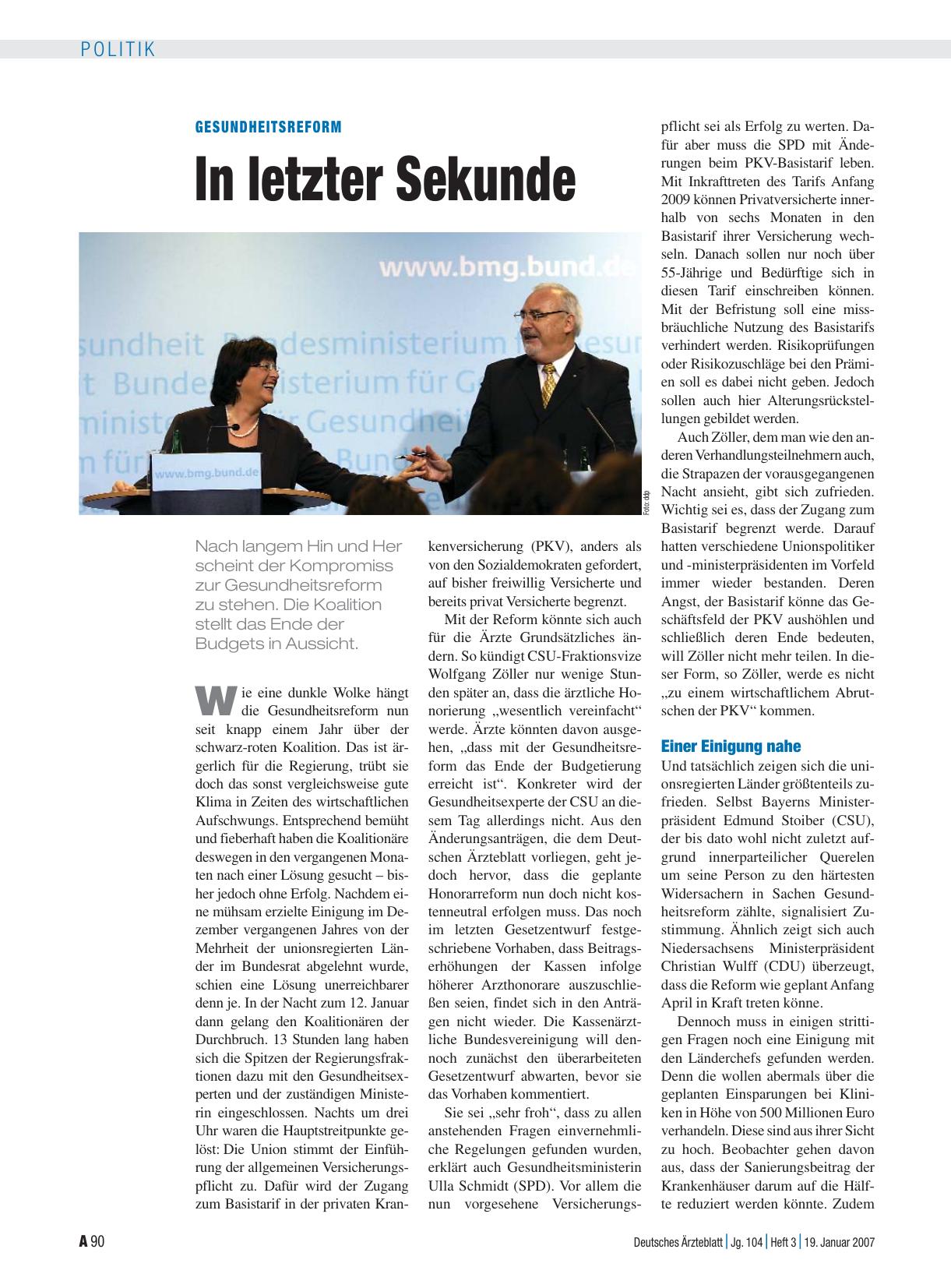 Vorschauseite 1: Gesundheitsreform: In letzter Sekunde