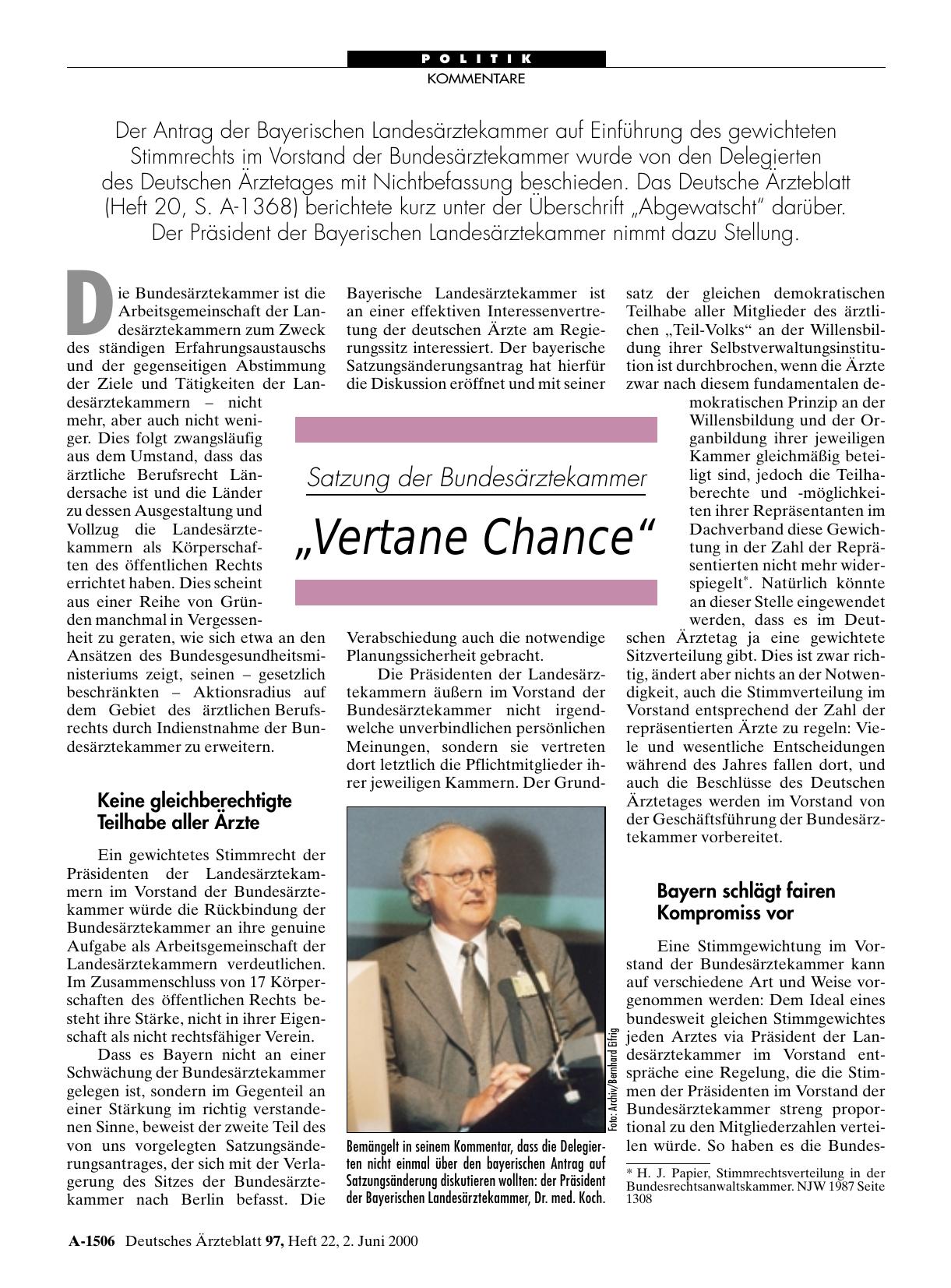 Vorschauseite 1: Satzung der Bundesärztekammer: „Vertane Chance“