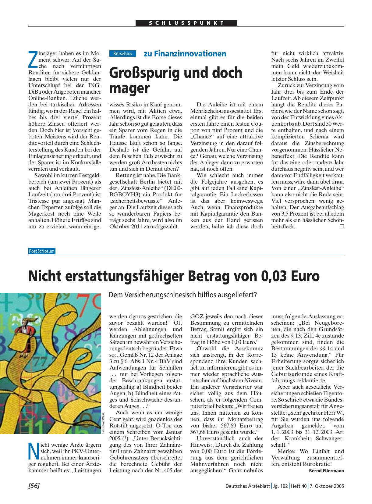 Vorschauseite 1: Nicht erstattungsfähiger Betrag von 0, 03 Euro: Dem Versicherungschinesisch hilflos ausgeliefert?