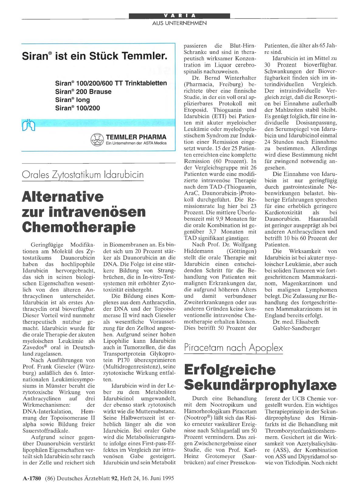 Vorschauseite 1: Orales Zytostatikum Idarubicin: Alternative zur intravenösen Chemotherapie