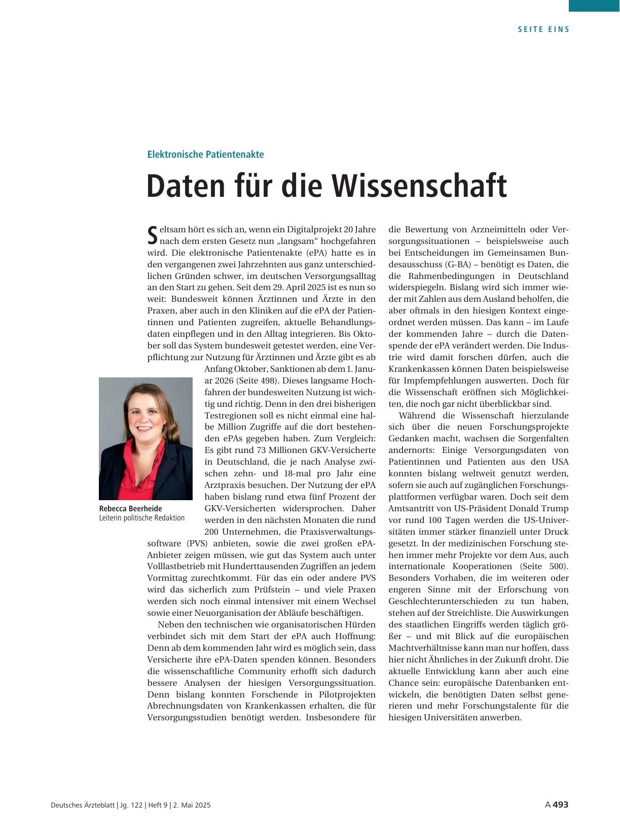 Vorschauseite 1: Elektronische Patientenakte: Daten für die Wissenschaft