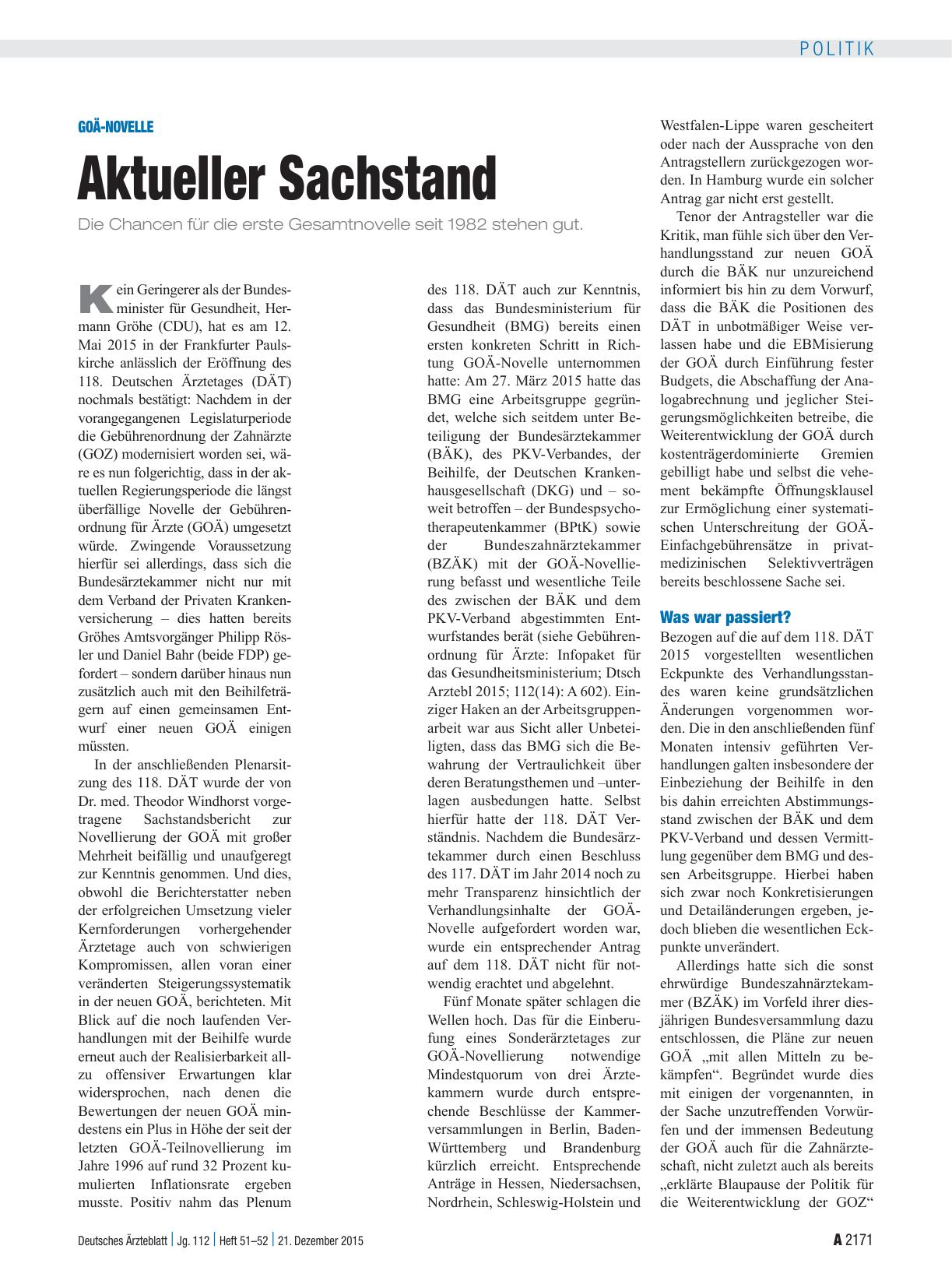 Vorschauseite 1: GOÄ-Novelle: Aktueller Sachstand