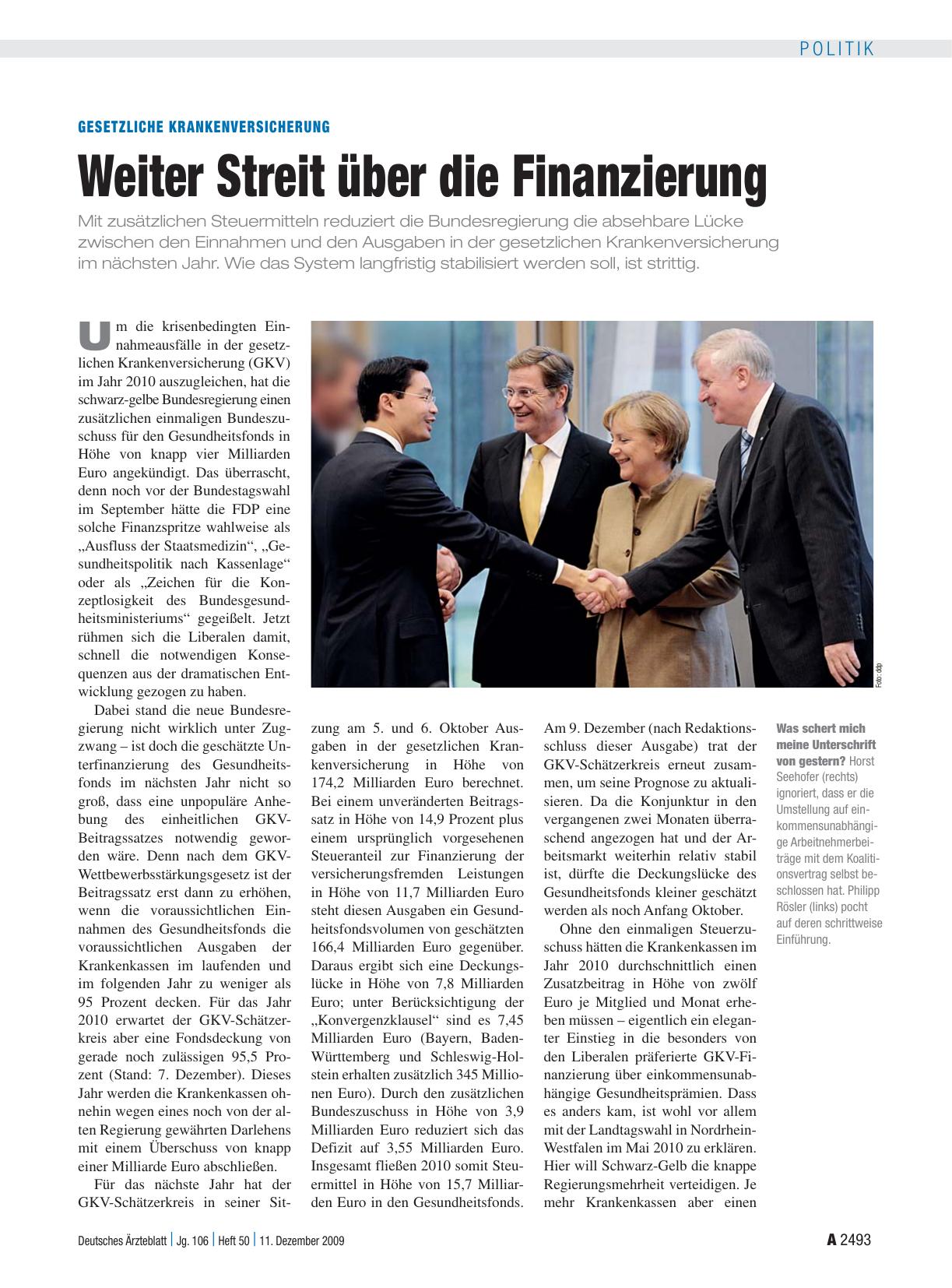Vorschauseite 1: Gesetzliche Krankenversicherung: Weiter Streit über die Finanzierung