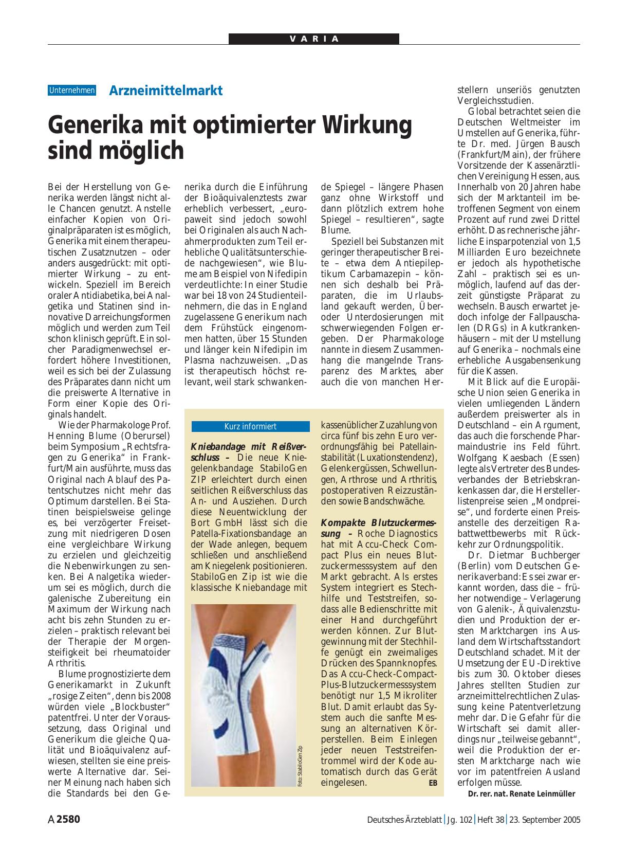 Vorschauseite 1: Arzneimittelmarkt: Generika mit optimierter Wirkung sind möglich