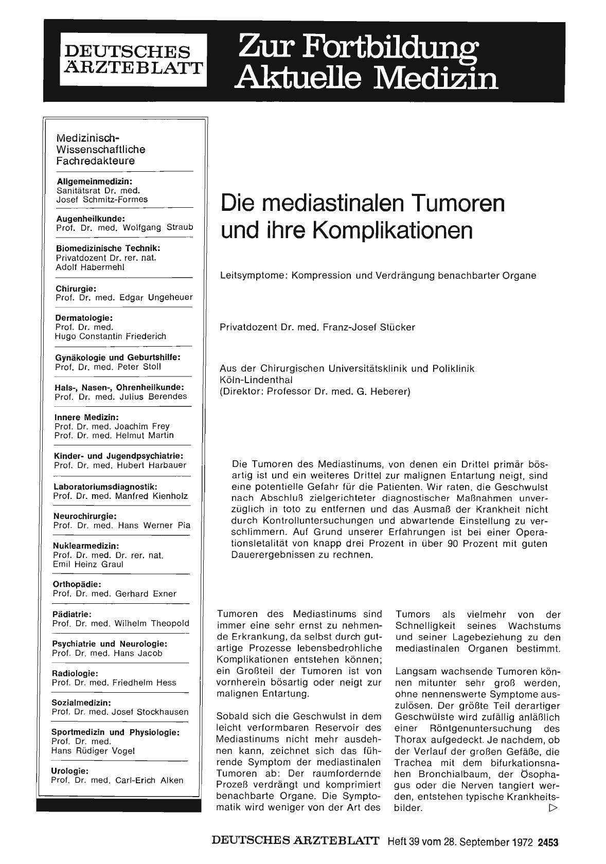 Vorschauseite 1: Die mediastinalen Tumoren und ihre Komplikationen: Leitsymptome: Kompression und Verdrängung benachbarter Organe