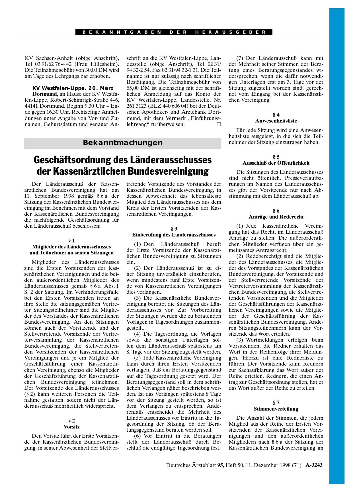 Vorschauseite 1: Geschäftsordnung des Länderausschusses der Kassenärztlichen Bundesvereinigung