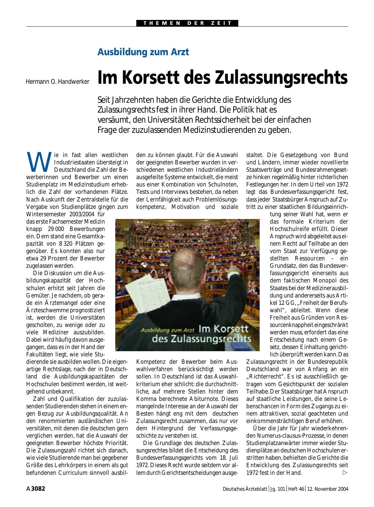 Vorschauseite 1: Ausbildung zum Arzt: Im Korsett des Zulassungsrechts